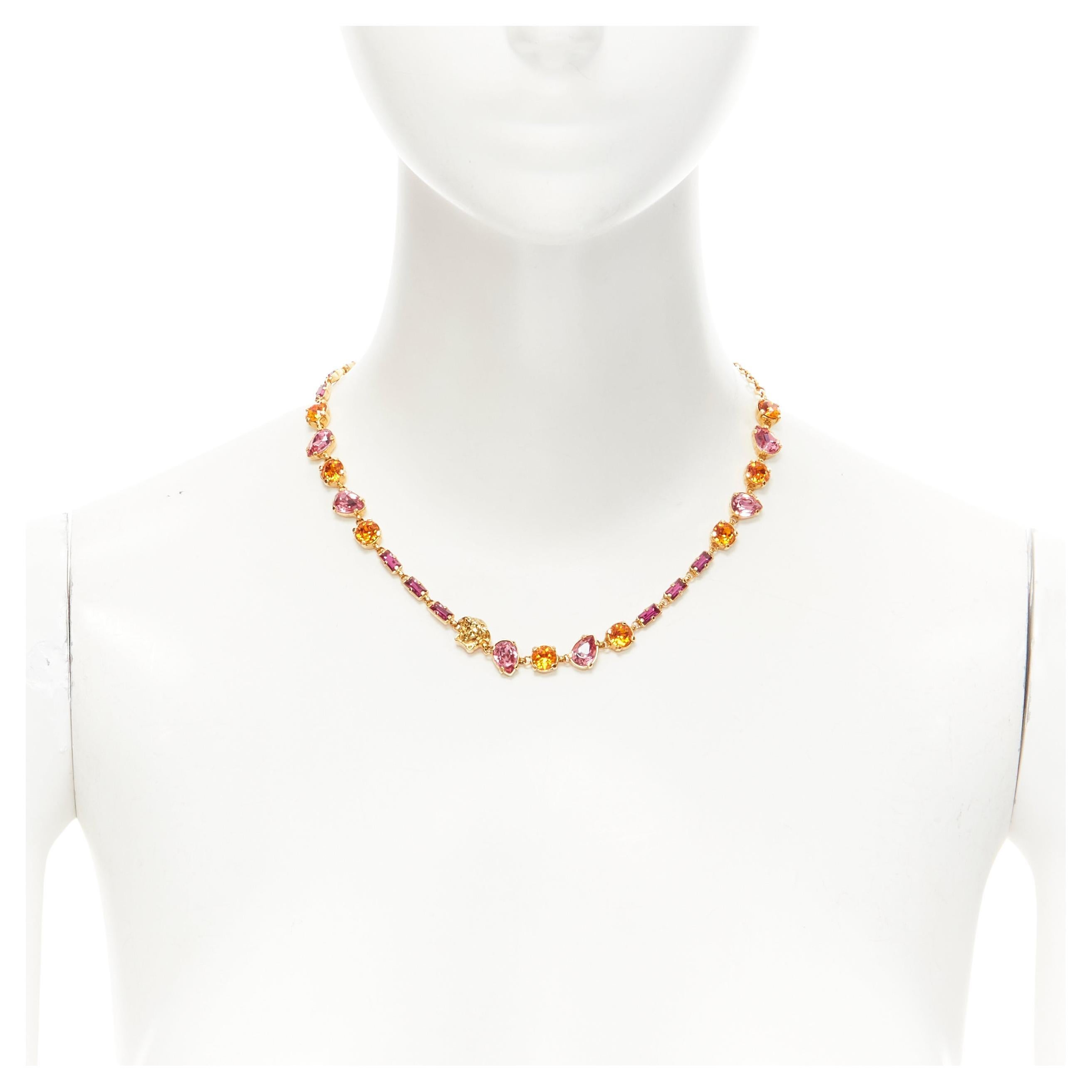 new VERSACE pink orange rhinestone crystal jewel Medusa charm short necklace