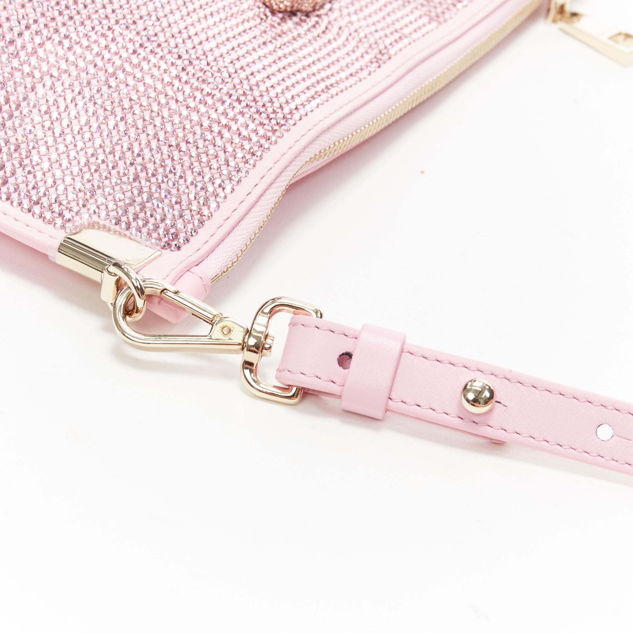 Women's new VERSACE pink strass crystal gold Medusa chain wristlet clutch shoulder bag