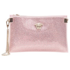 new VERSACE pink strass crystal gold Medusa chain wristlet clutch shoulder bag