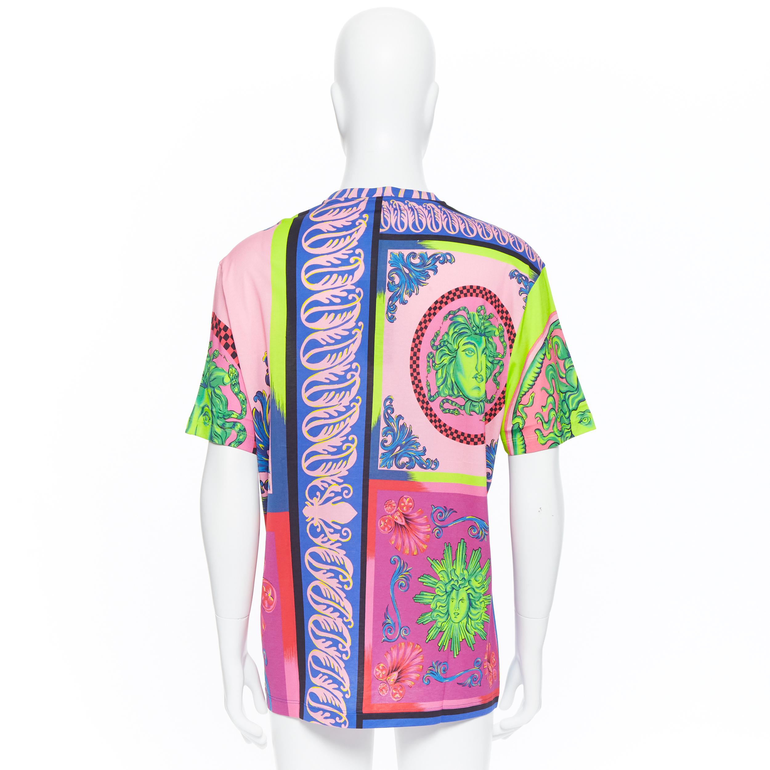 Beige new VERSACE  Pop Foulard 100% cotton neon Medusa graphic print t-shirt top M