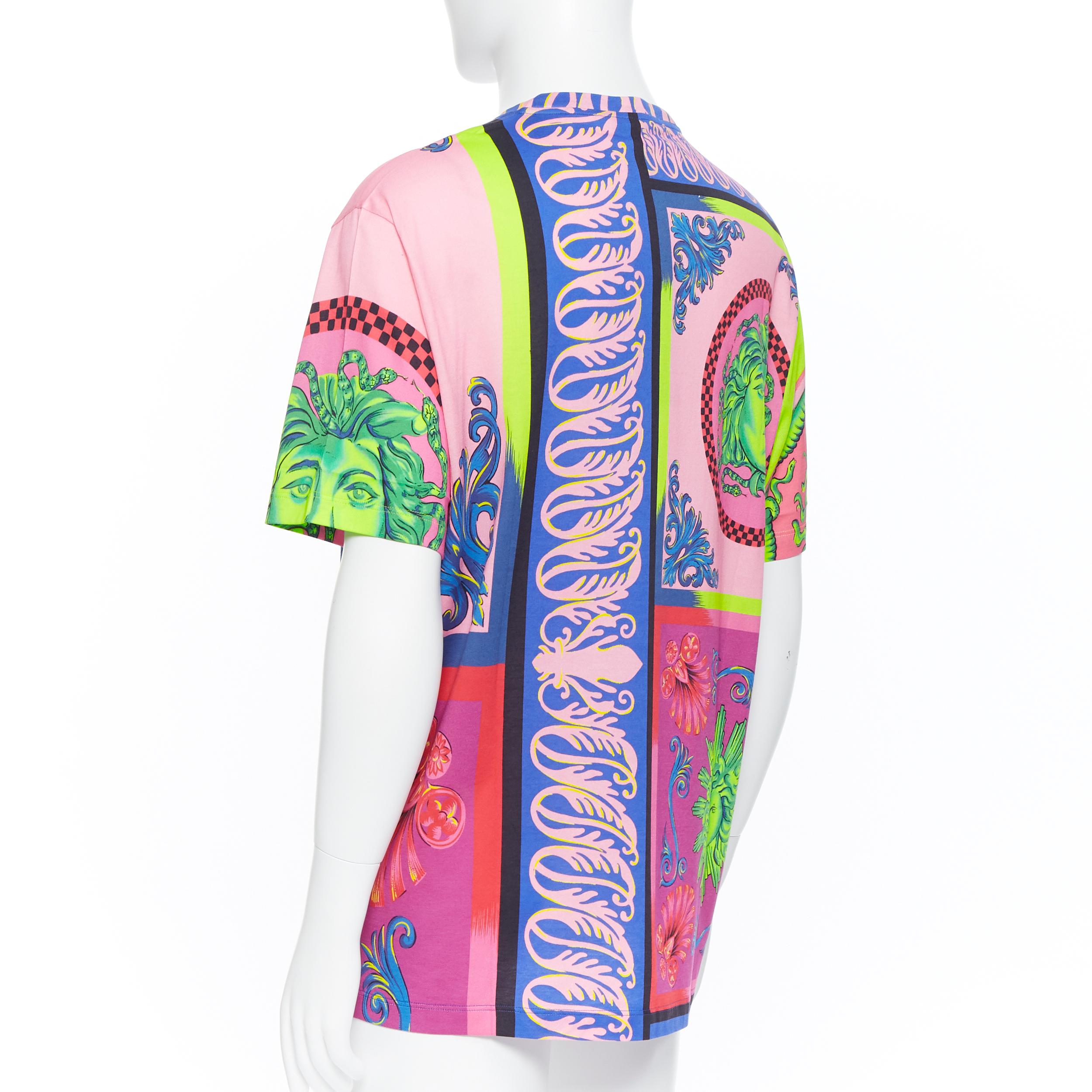 Men's new VERSACE  Pop Foulard 100% cotton neon Medusa graphic print t-shirt top M