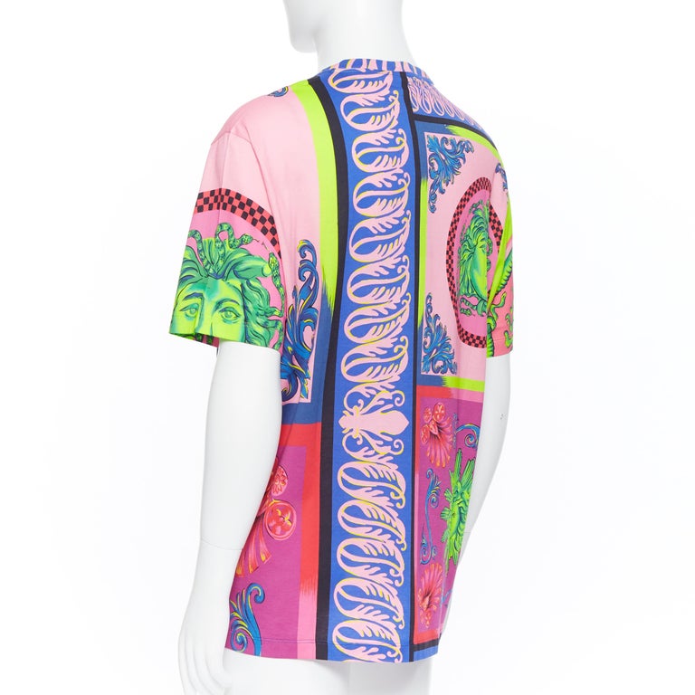 new VERSACE Pop Foulard 100% cotton neon Medusa graphic print t-shirt ...
