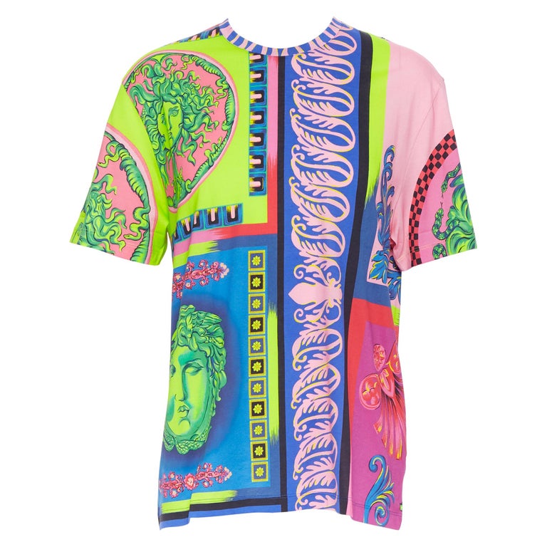 new VERSACE Pop Foulard 100% cotton neon Medusa graphic print t-shirt ...