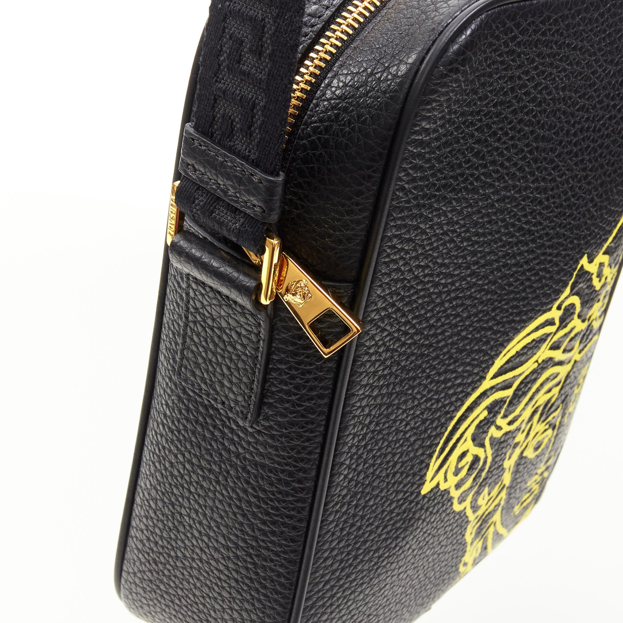 Men's new VERSACE Pop Medusa black yellow calf leather Greca crossbody messenger bag For Sale
