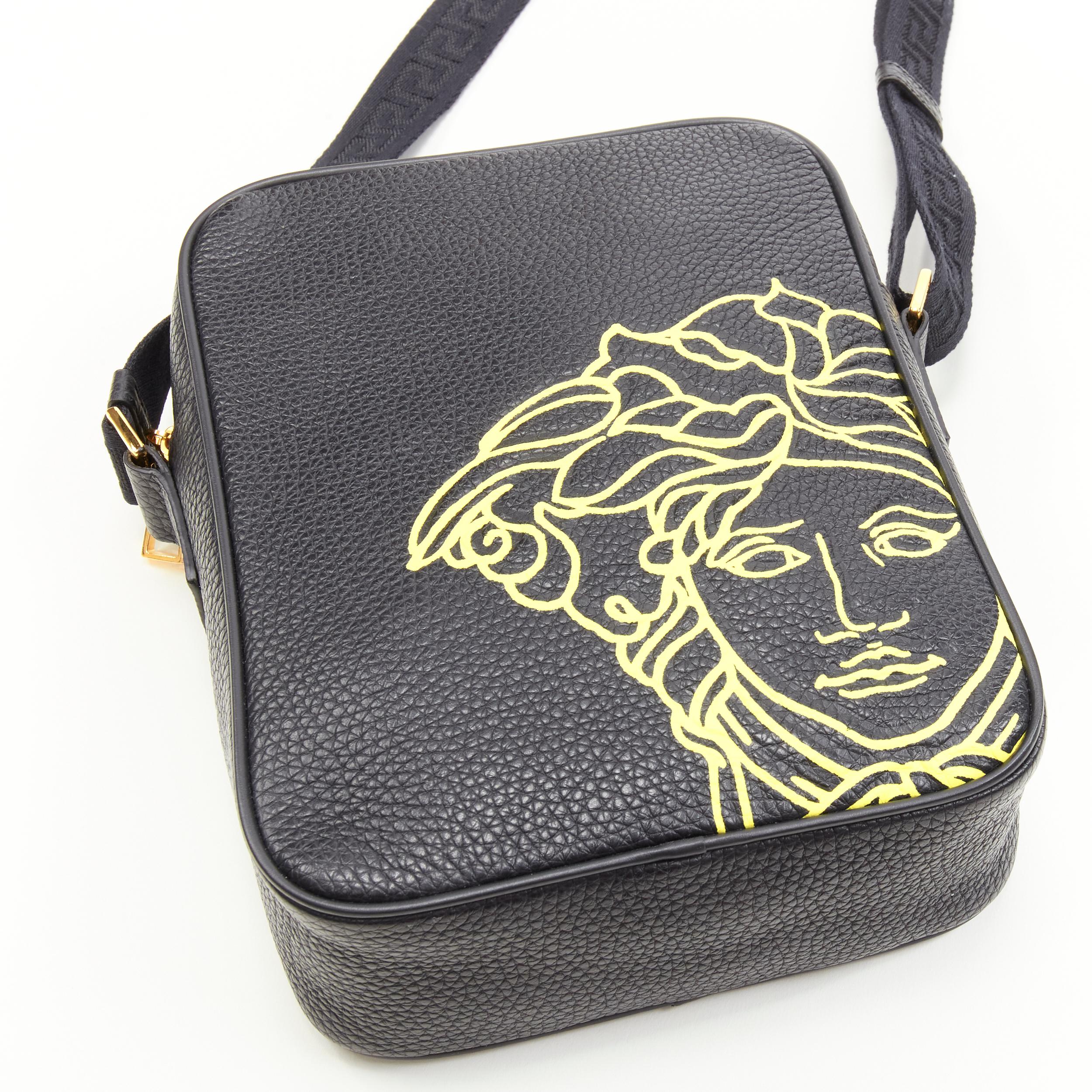 new VERSACE Pop Medusa black yellow calf leather Greca crossbody messenger bag For Sale 1