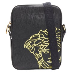 new VERSACE Pop Medusa black yellow calf leather Greca crossbody messenger bag