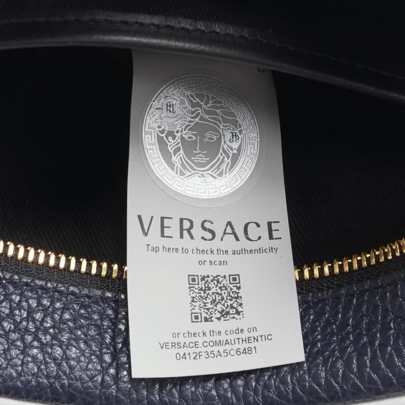new VERSACE Pop Medusa navy grey calf leather Greca crossbody messenger bag For Sale 6