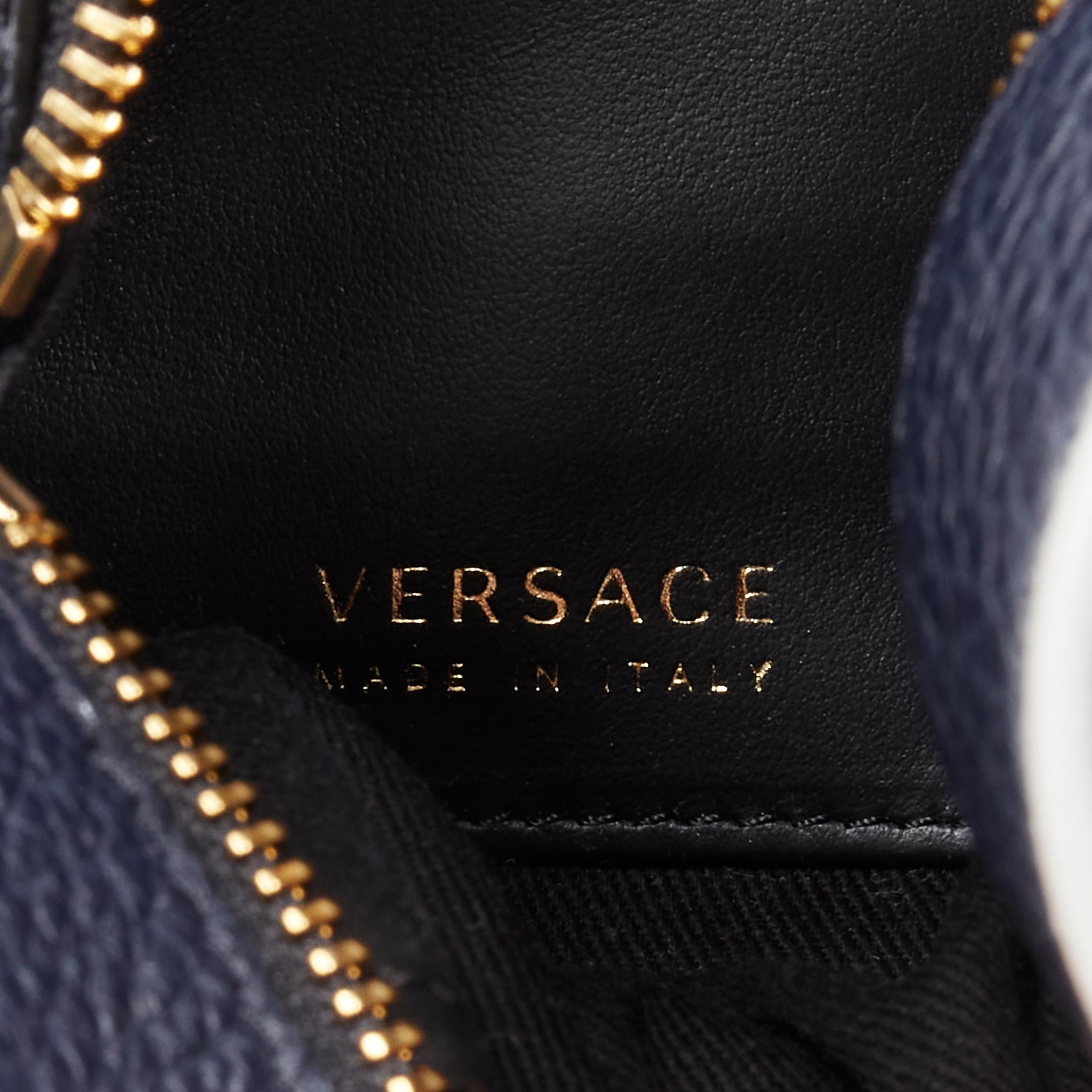 new VERSACE Pop Medusa navy grey calf leather Greca nylon crossbody bag 6