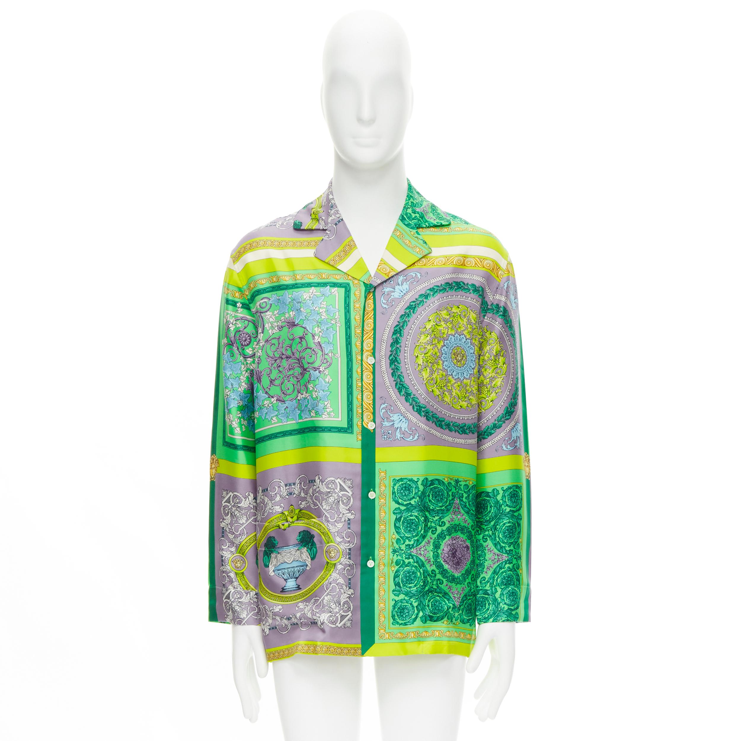 new VERSACE Pop Mosaic Barocco green purple silk pajama shirt IT1 S 4