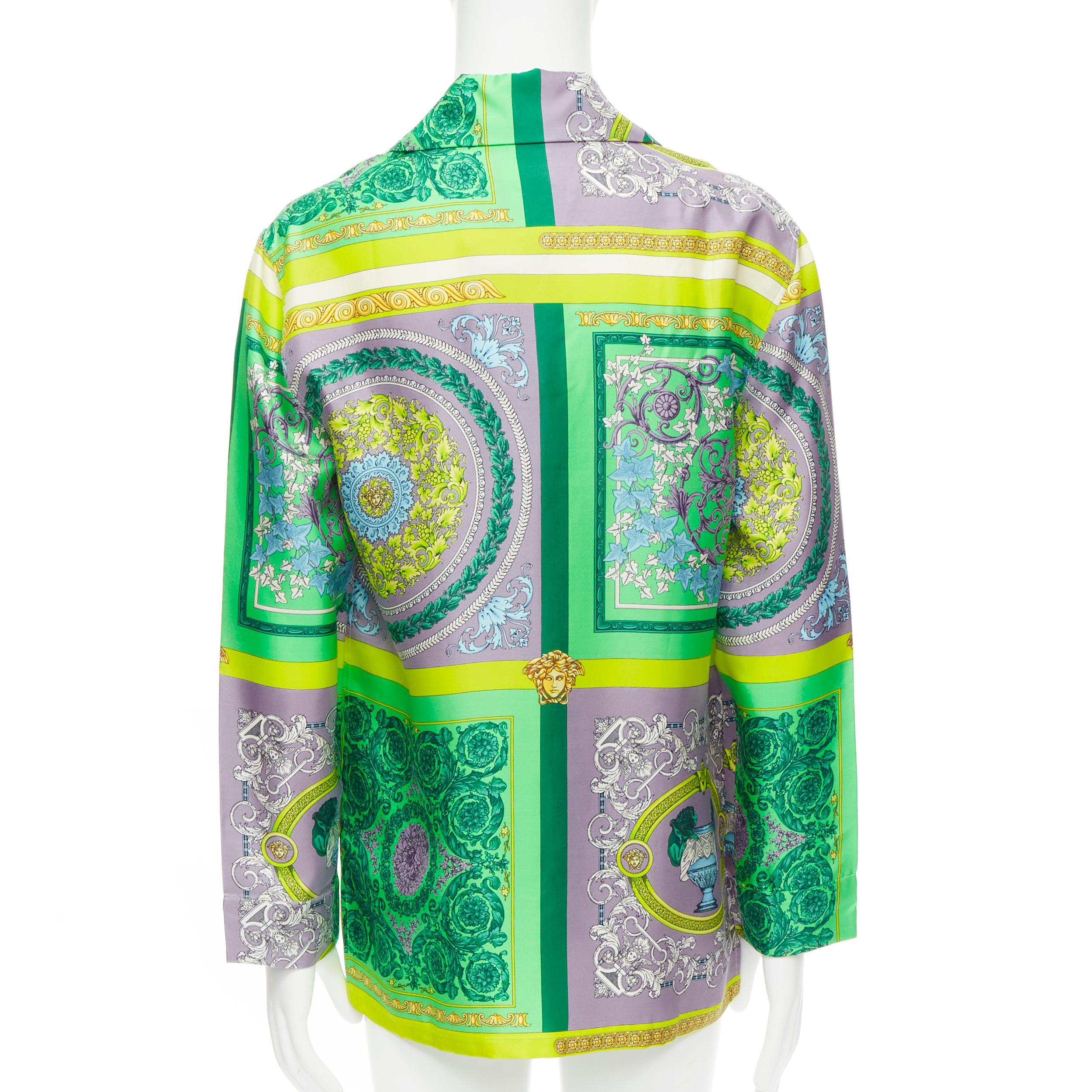 Gray new VERSACE Pop Mosaic Barocco green purple silk pajama shirt IT1 S