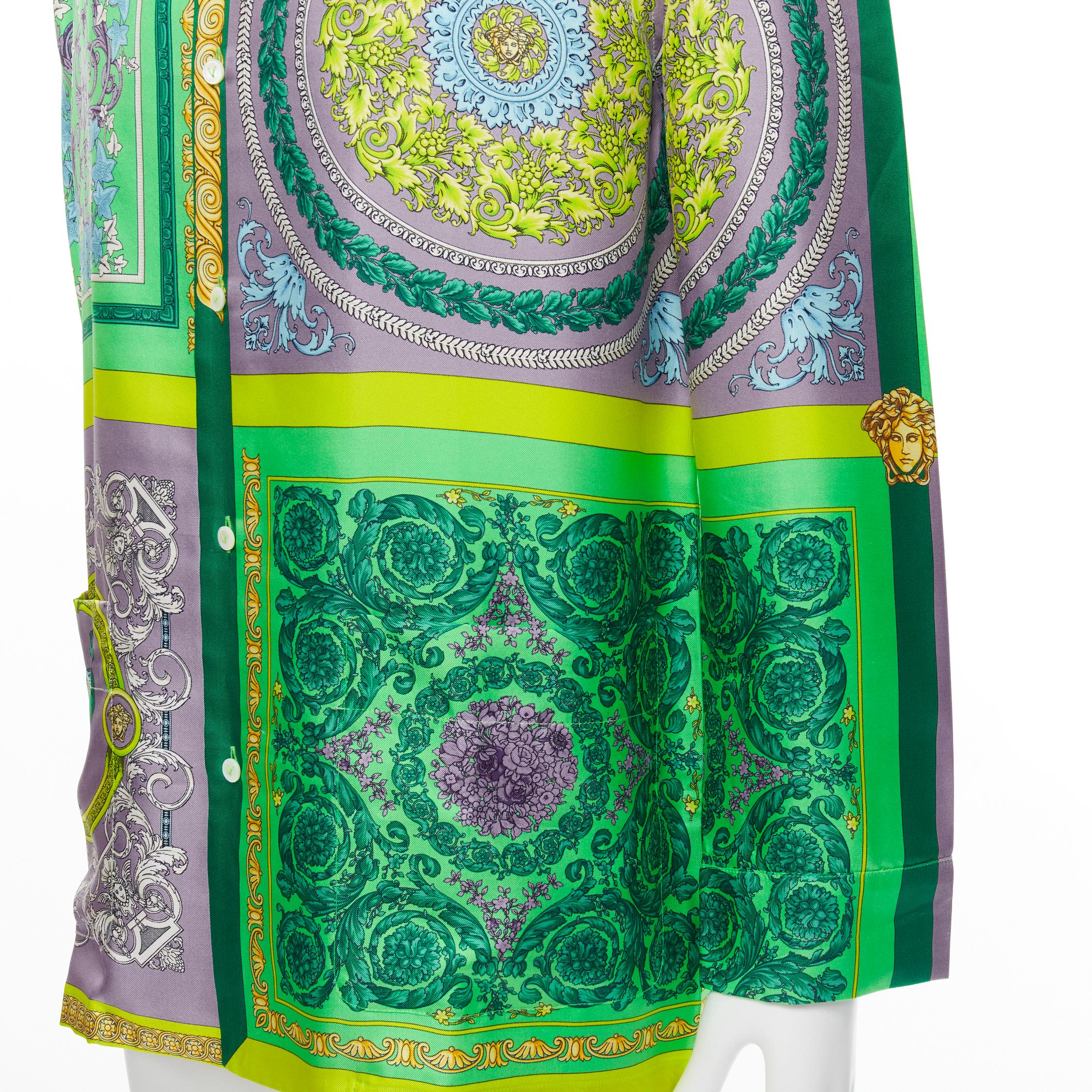 new VERSACE Pop Mosaic Barocco green purple silk pajama shirt IT1 S 1