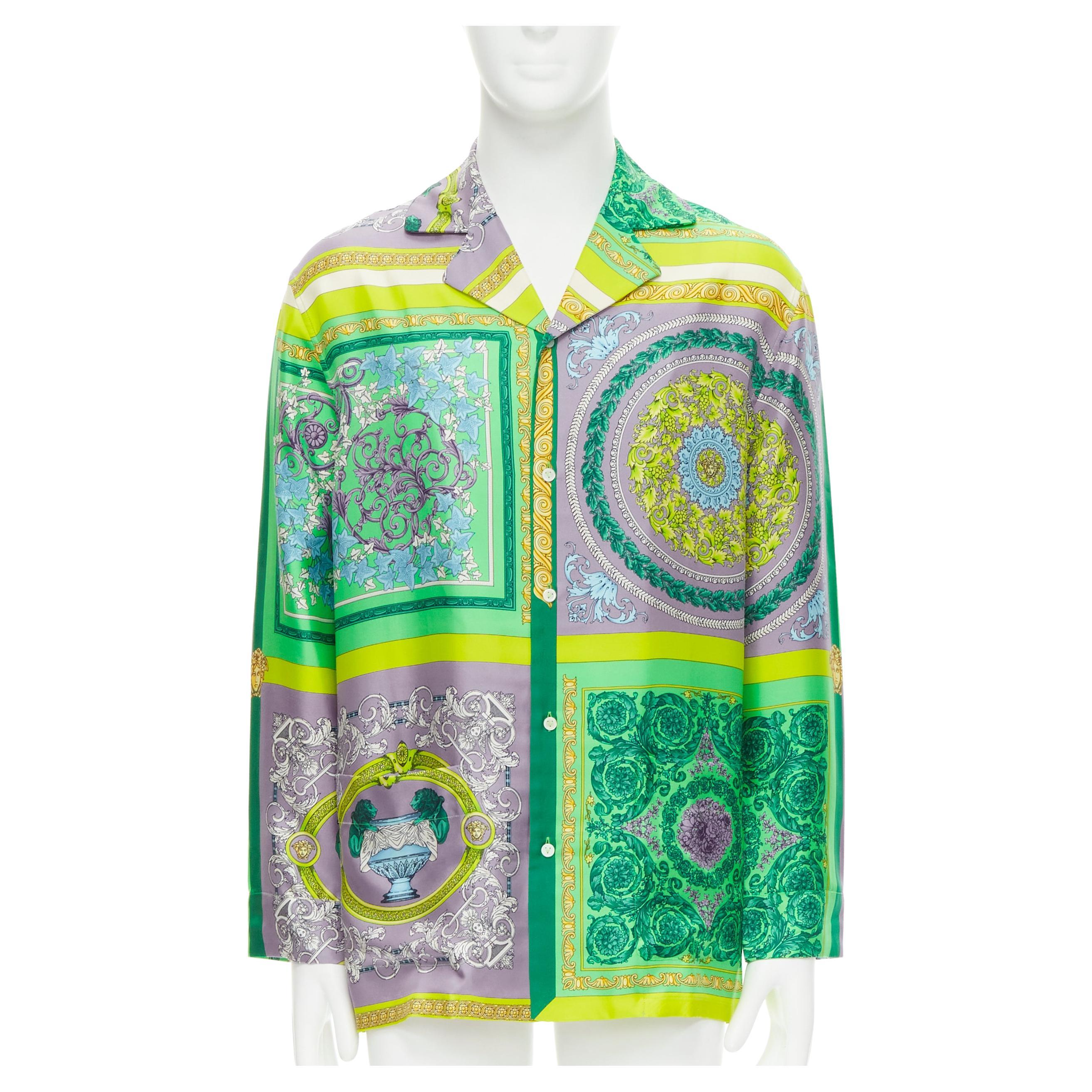 new VERSACE Pop Mosaic Barocco green purple silk pajama shirt IT1 S