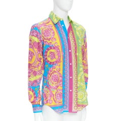 new VERSACE Pop Neon Barocco Technicolor baroque print cotton shirt EU37 XS