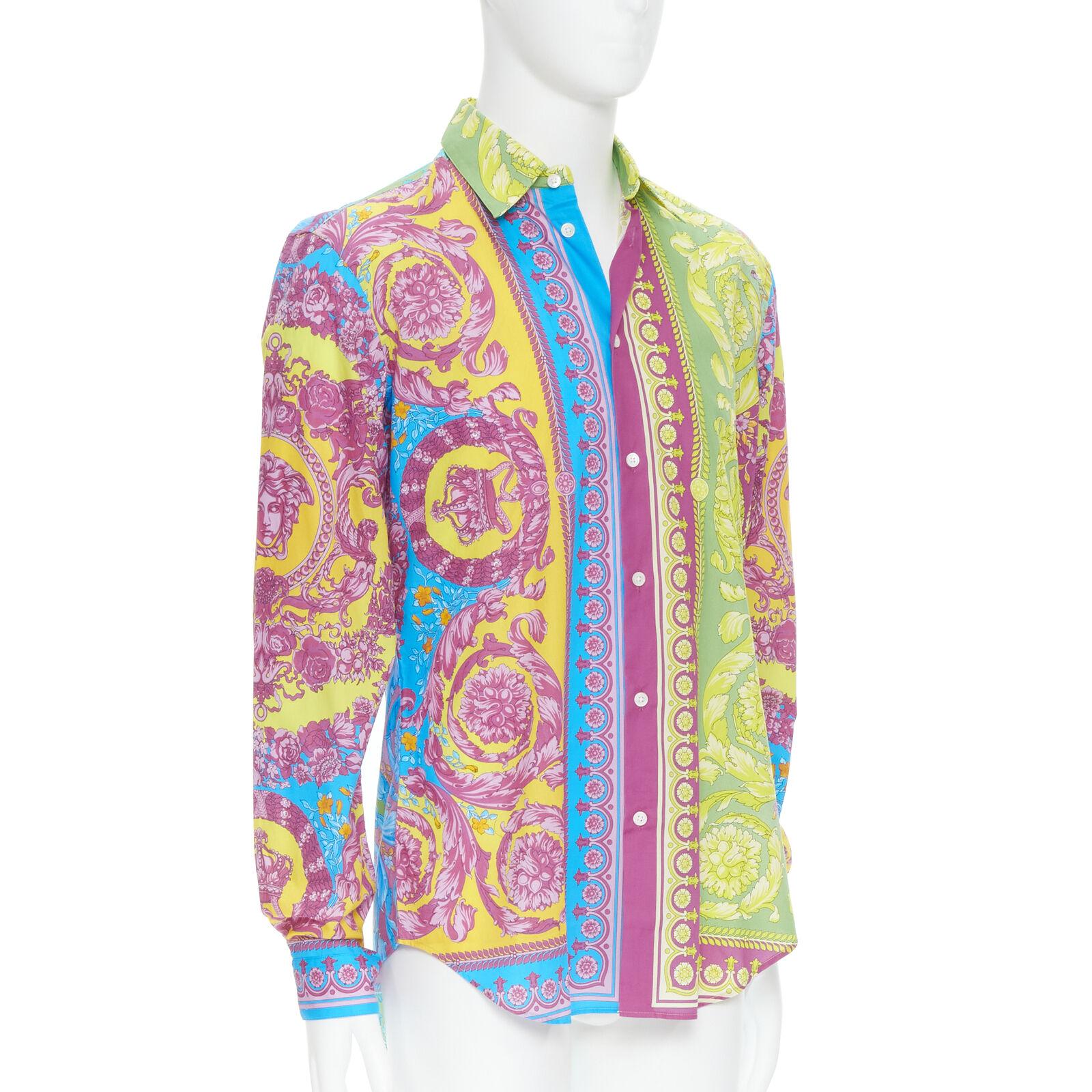Neues VERSACE Pop Neon Barocco Technicolor Baumwollhemd mit Barockdruck EU38 S (Beige) im Angebot