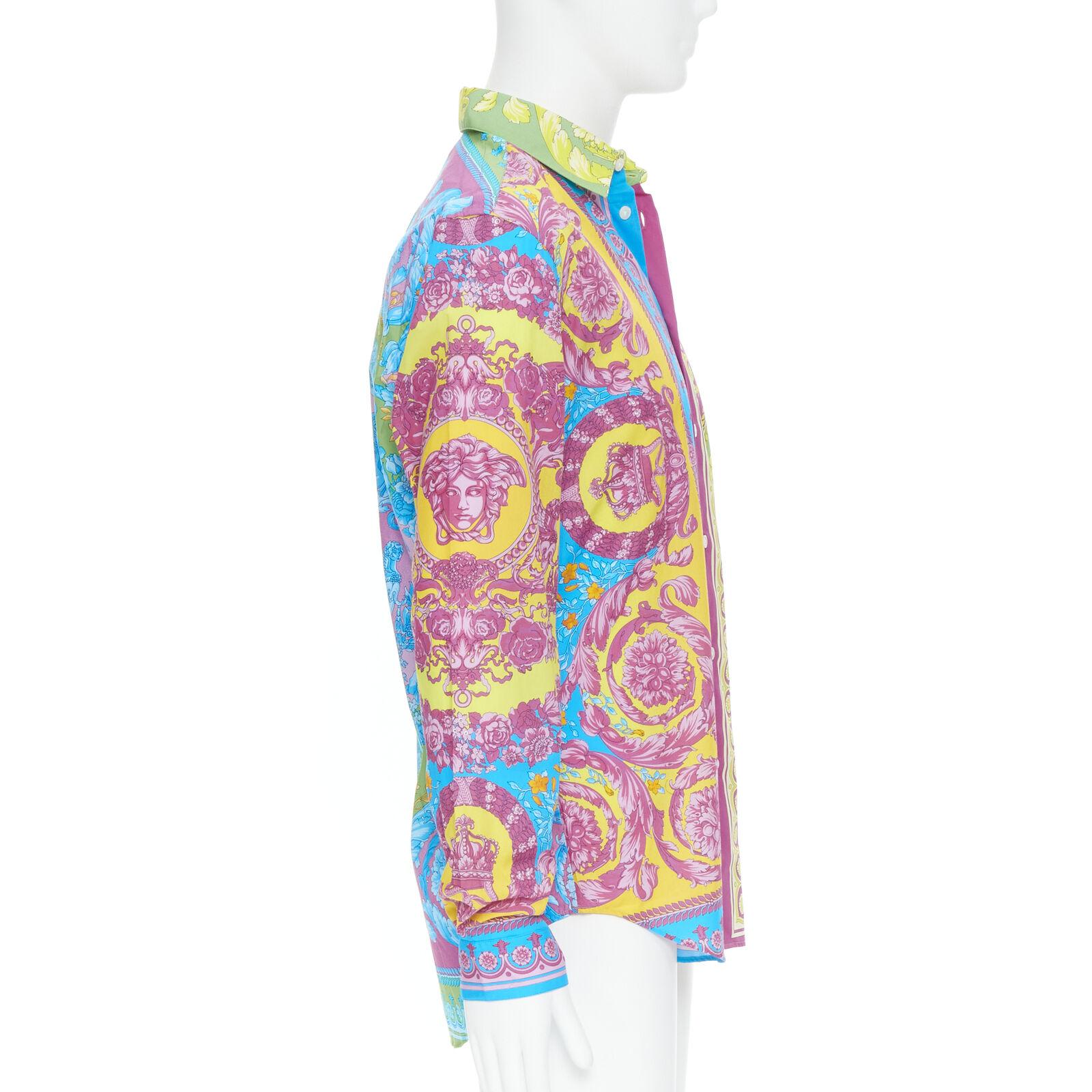 new VERSACE Pop Neon Barocco Technicolor baroque print cotton shirt EU38 S In New Condition For Sale In Hong Kong, NT