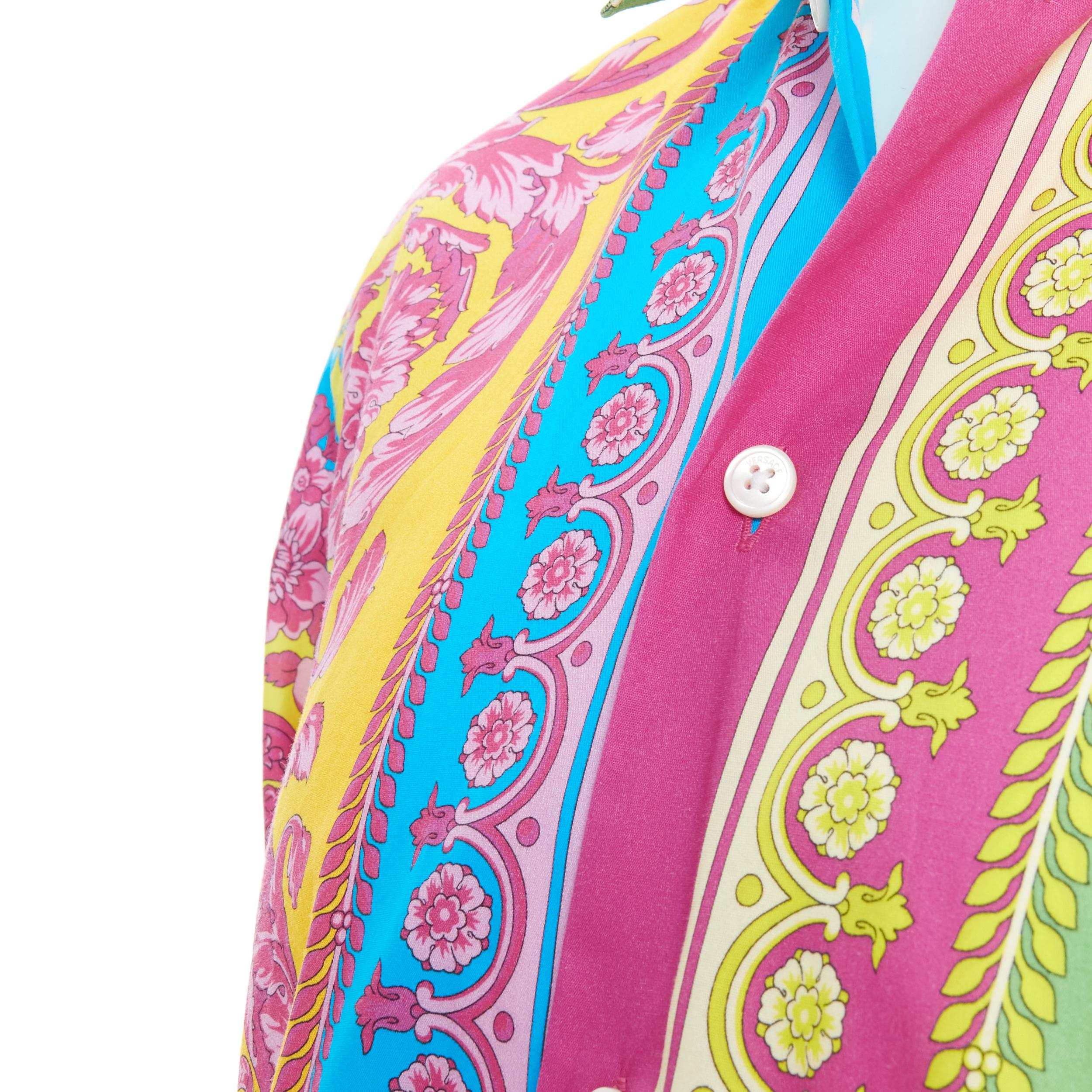  VERSACE Chemise en coton imprimé baroque pop-neon baroque technique, EU38 S, neuve Pour hommes 