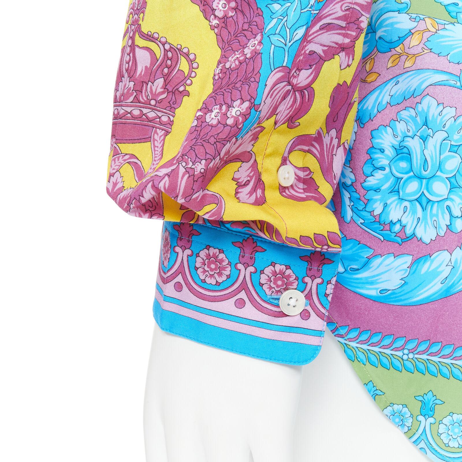 new VERSACE Pop Neon Barocco Technicolor baroque print cotton shirt EU38 S For Sale 2