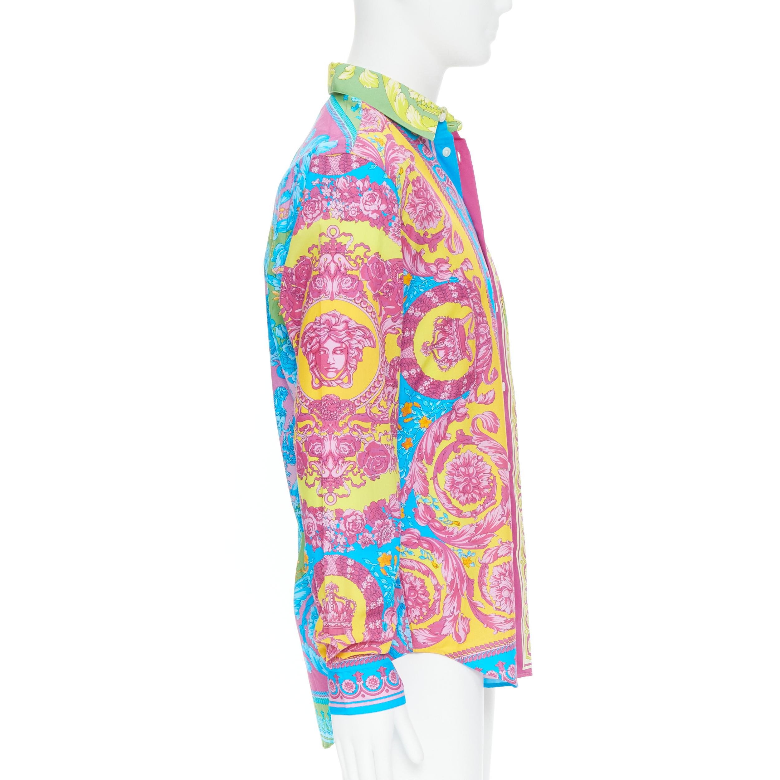 Beige new VERSACE Pop Neon Barocco Technicolor baroque print cotton shirt EU39 M