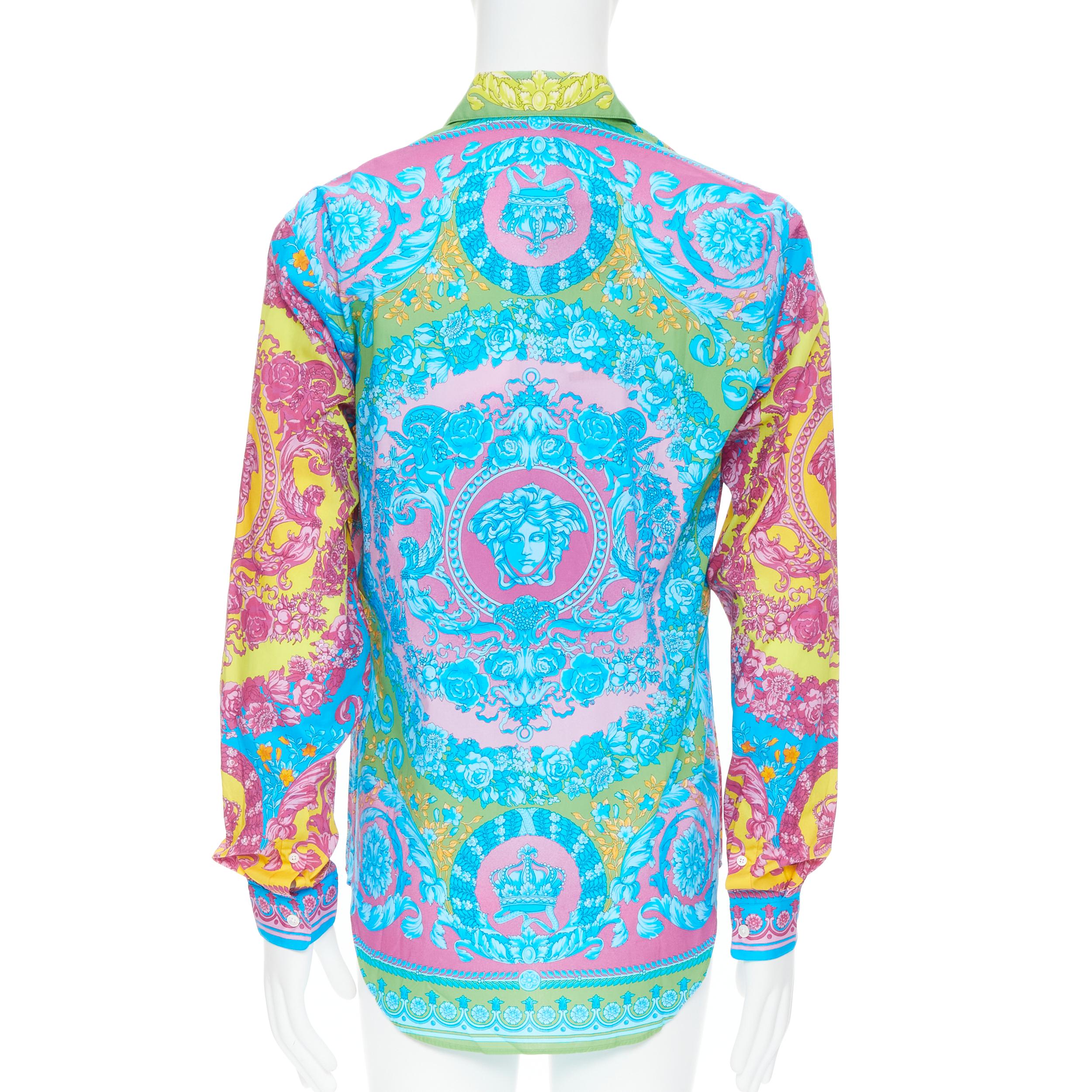 new VERSACE Pop Neon Barocco Technicolor baroque print cotton shirt EU39 M In New Condition In Hong Kong, NT