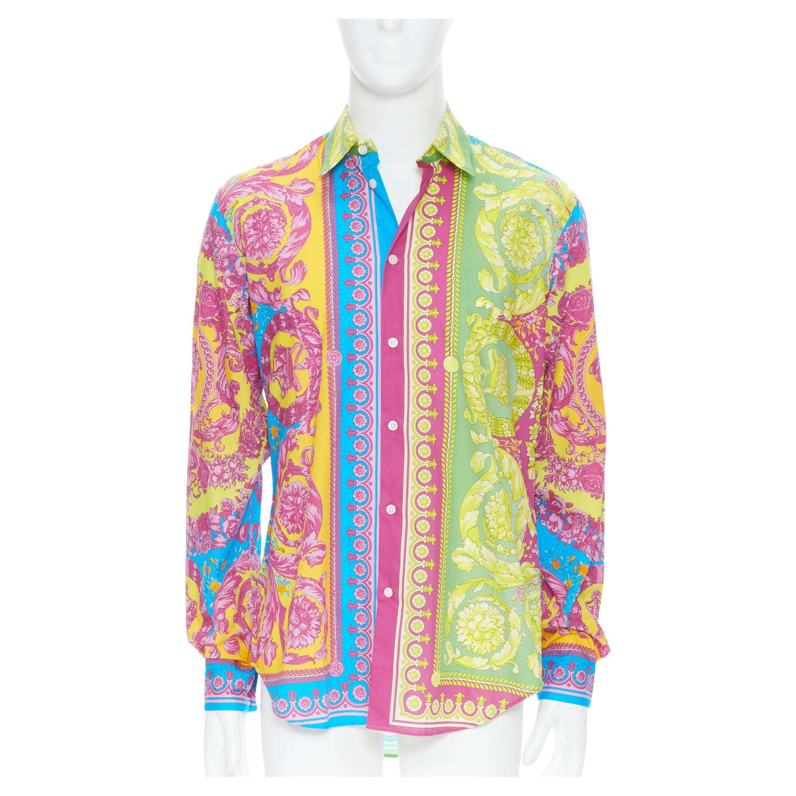 new VERSACE Pop Neon Barocco Technicolor baroque print cotton shirt EU40 L