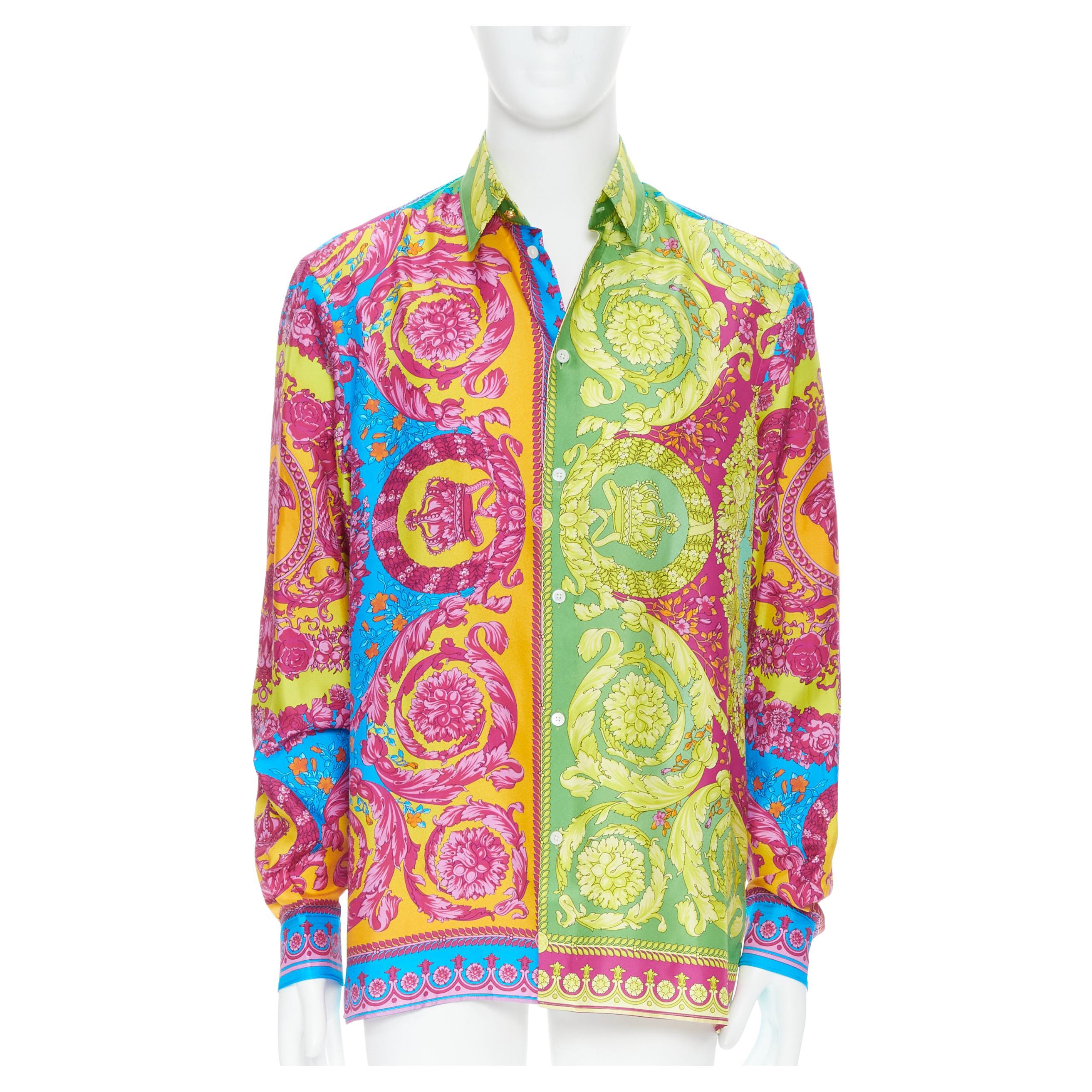 new VERSACE Pop Neon Barocco Technicolor baroque print silk shirt EU37 XS