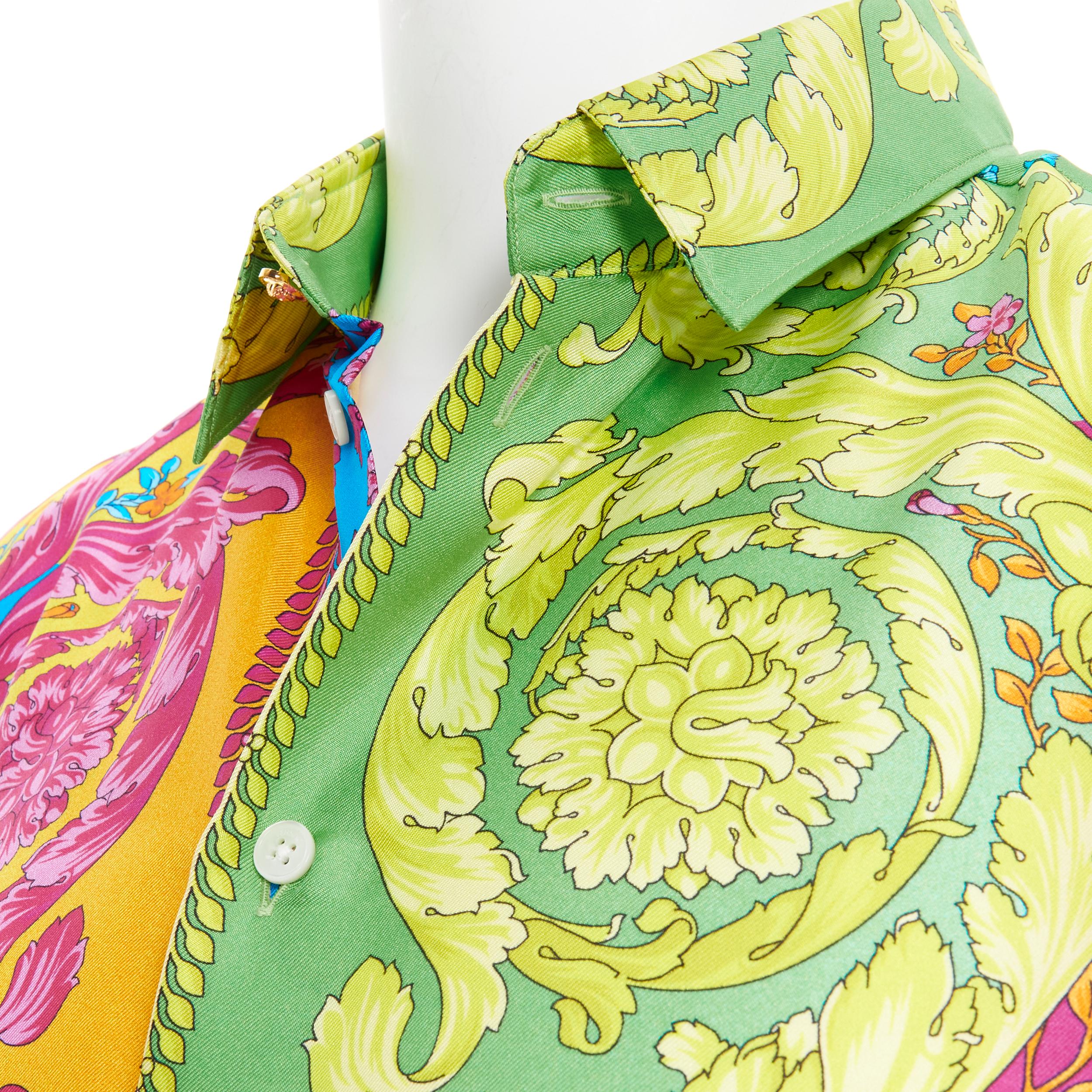 new VERSACE Pop Neon Barocco Technicolor baroque print silk shirt EU39 M In New Condition In Hong Kong, NT