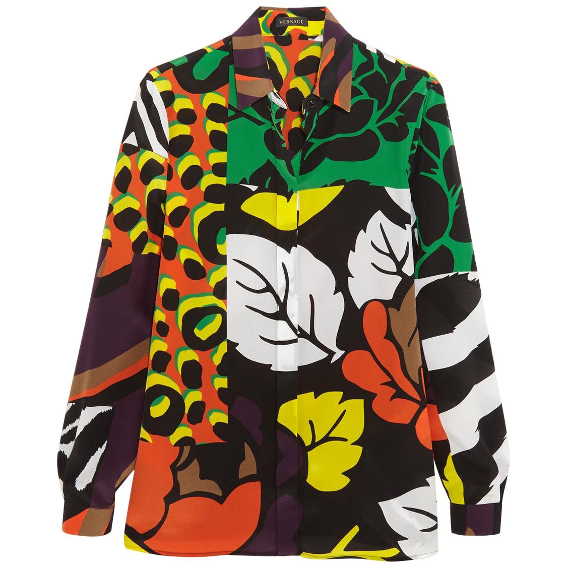 New VERSACE Printed 100% Silk Button Up Shirt  For Sale