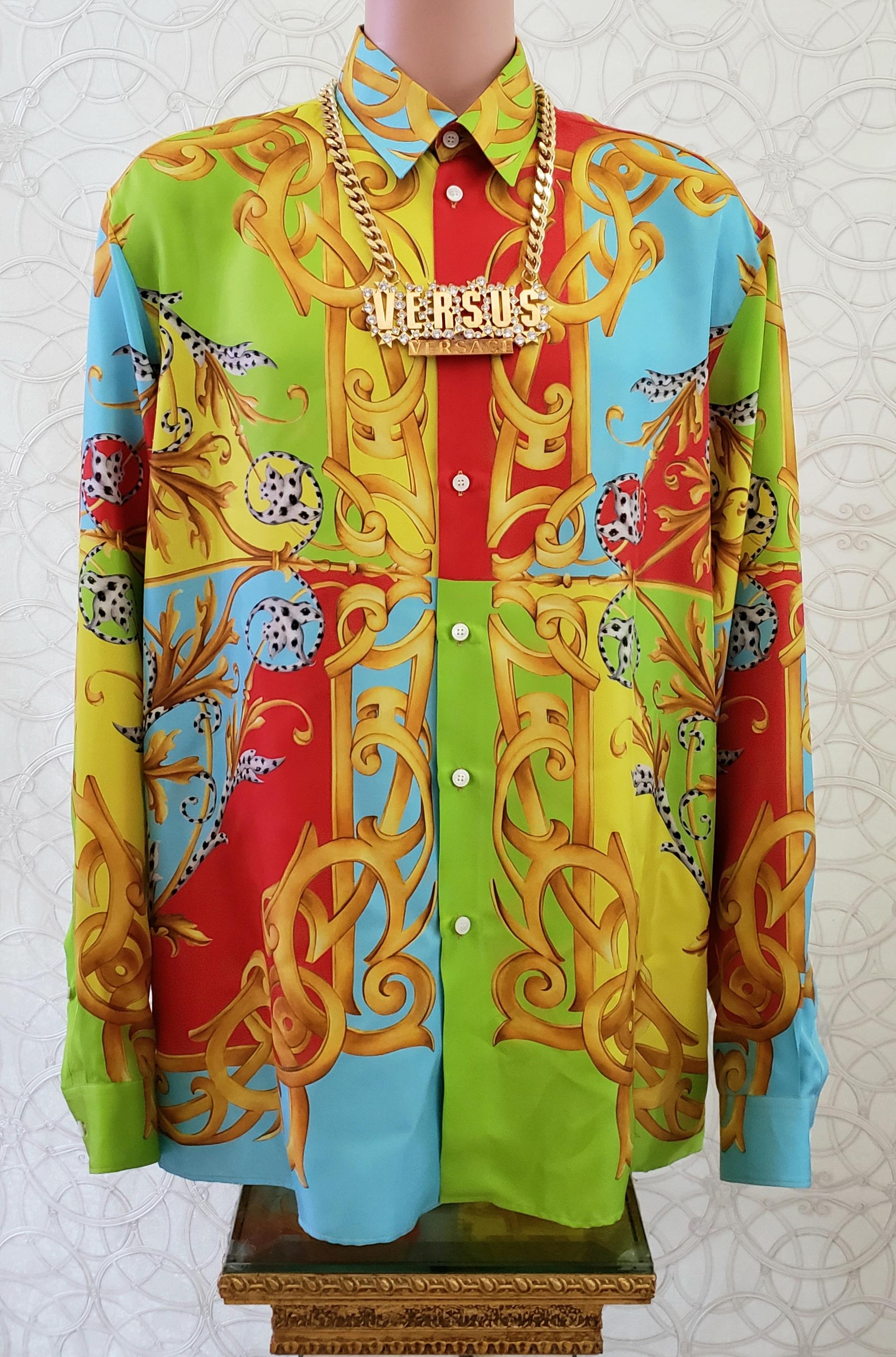 Men's New VERSACE PRINTED 100% SILK SHIRT IT 58 - US (4XL) For Sale