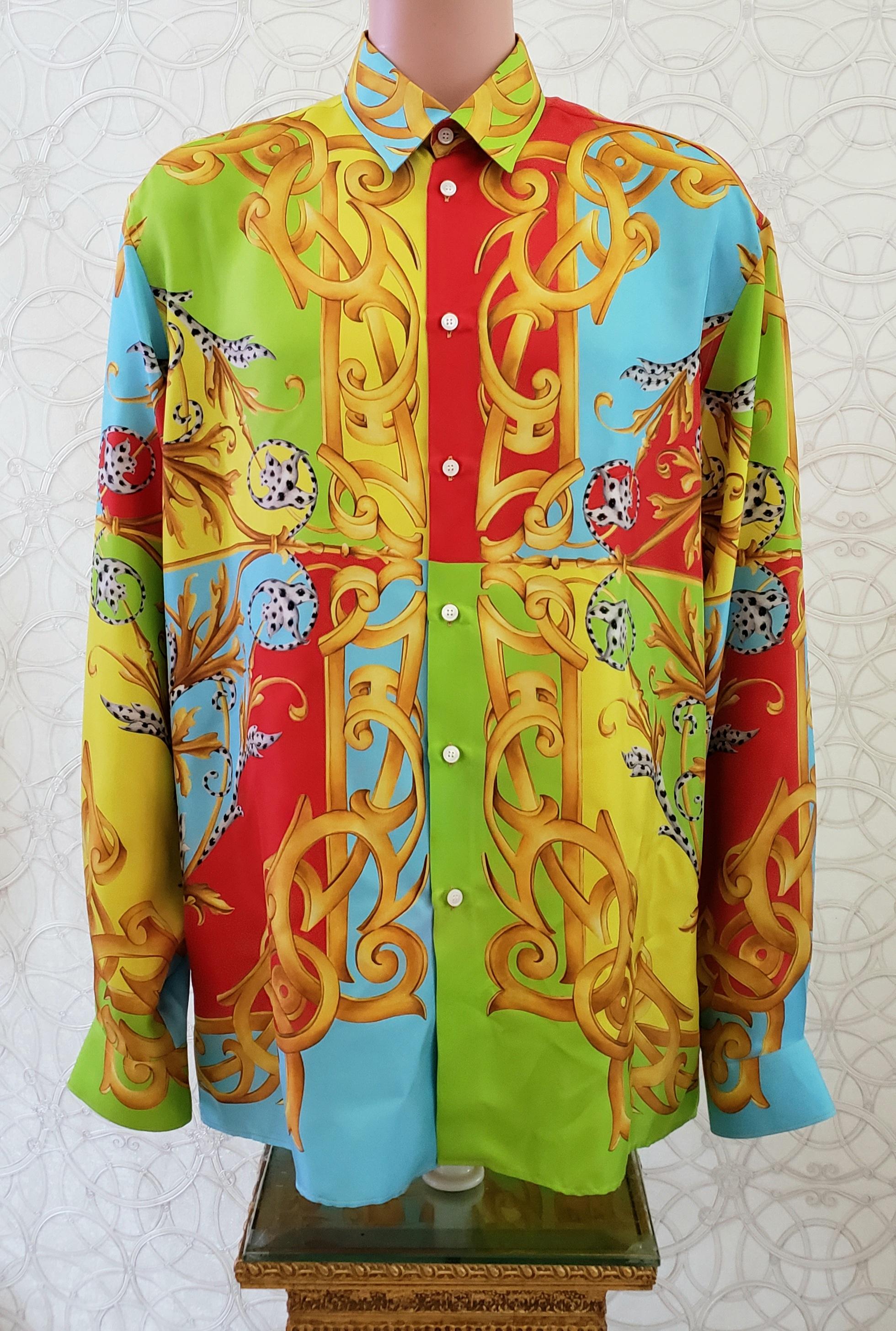 New VERSACE PRINTED 100% SILK SHIRT IT 58 - US (4XL) In New Condition For Sale In Montgomery, TX