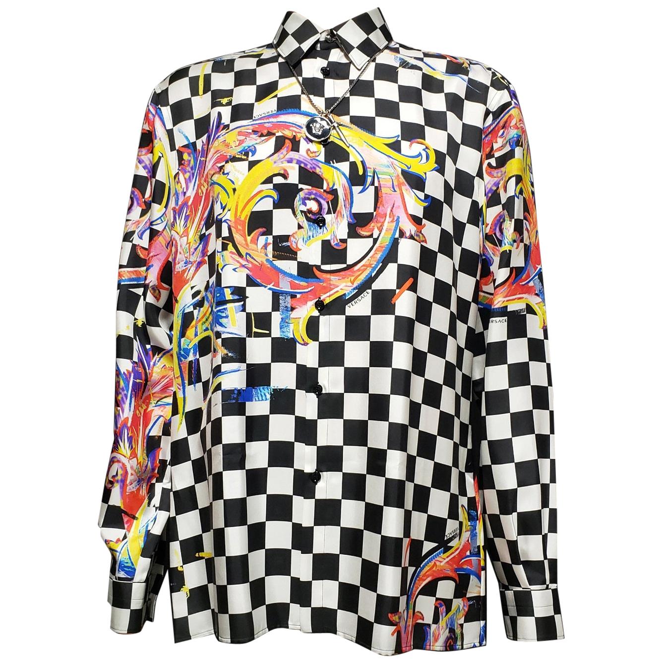 new VERSACE PRINTED 100% SILK SHIRT size 48, 50, 52, 54, 56 For Sale