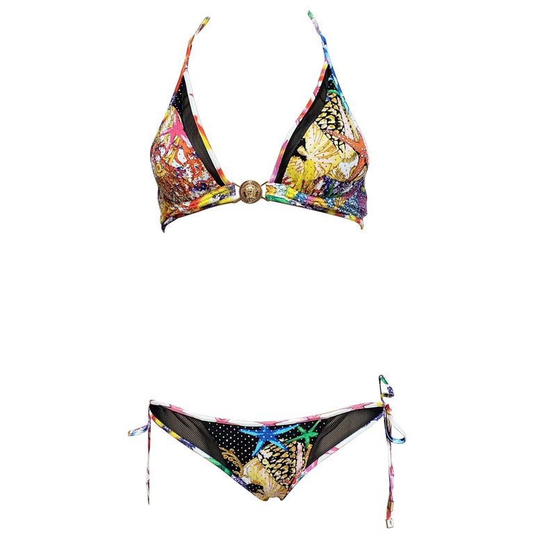 NEW VERSACE PRINTED GOLD STUD EMBELLISHED SWIMSUIT XS size For Sale at  1stDibs | embellished bikini