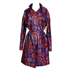 New VERSACE Purple Red Geometric Print Textured Jacquard Trench Coat with Hood