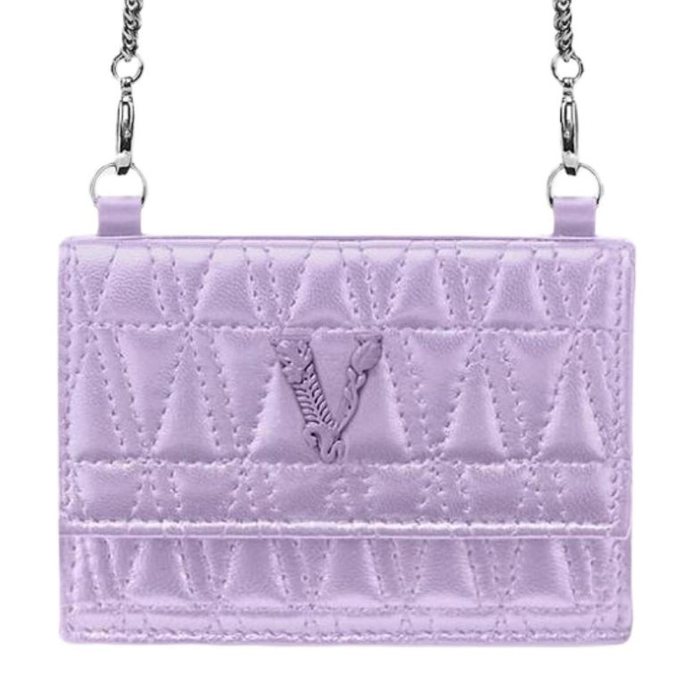 NEW Versace Purple Virtus Nappa Quilted Leather Wallet Crossbody Bag
