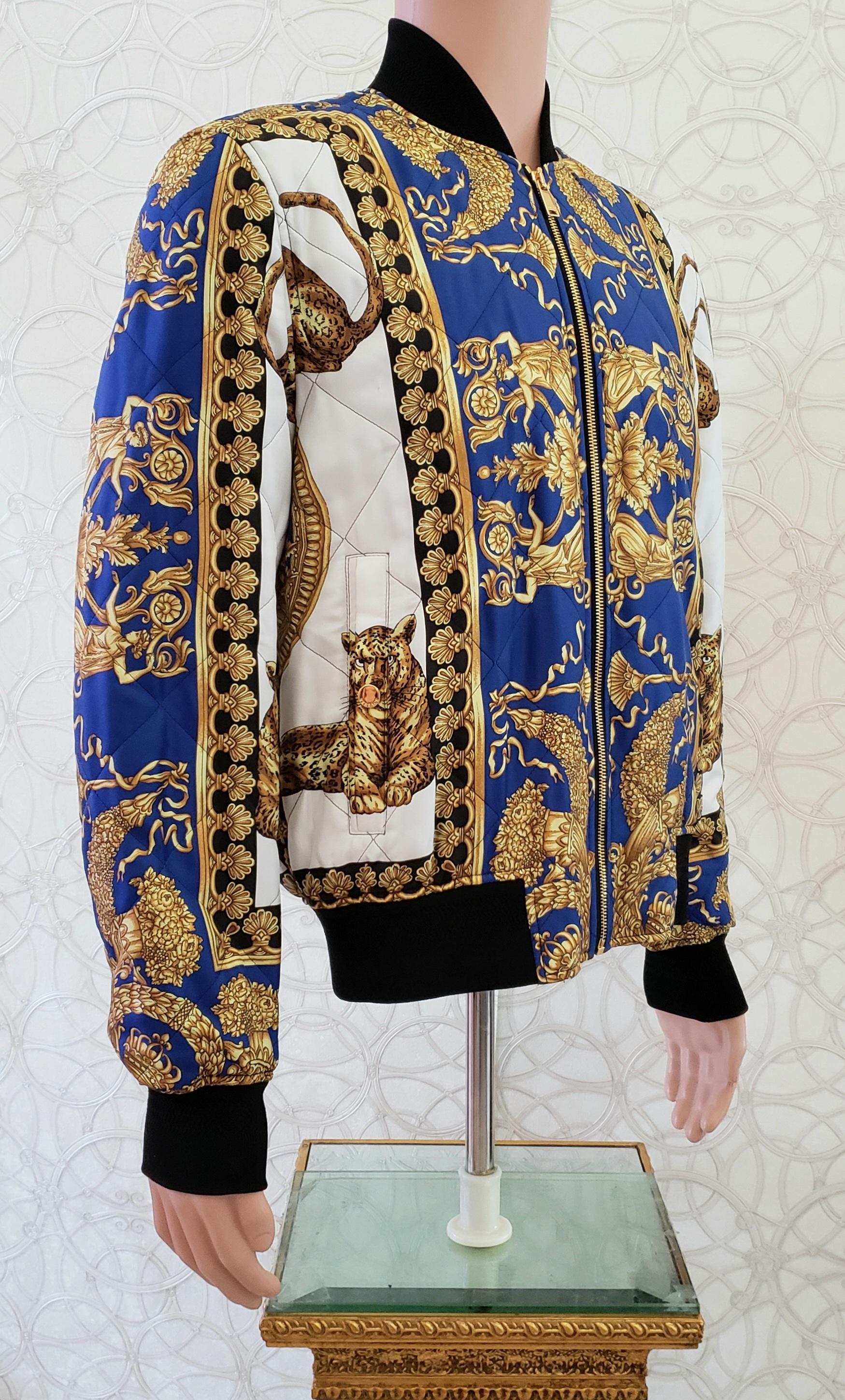 VERSACE  SILK JACKET

 Quilted, Silk , no appliqués, 
designer's motif, single-breasted , 
Gold Plated zipper closer and pocket Buttons, round collar, side packets, 
long sleeves with elastin cuffs,
 internal padding, fully lined 


Content: 100%