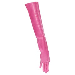 neue VERSACE seltene fuschia rosa Leder Ellenbogen Länge lange Aussage Handschuhe Sz. 7 M