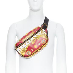new VERSACE rare Medusa Pig Medallion coin baroque print leather waist bag