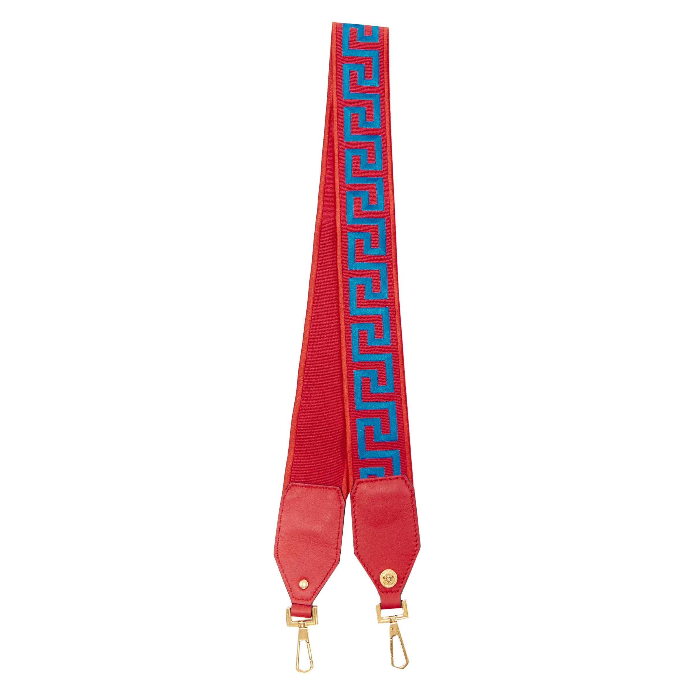 new VERSACE red blue Greca embroidered Medusa stud shoulder bag sport strap