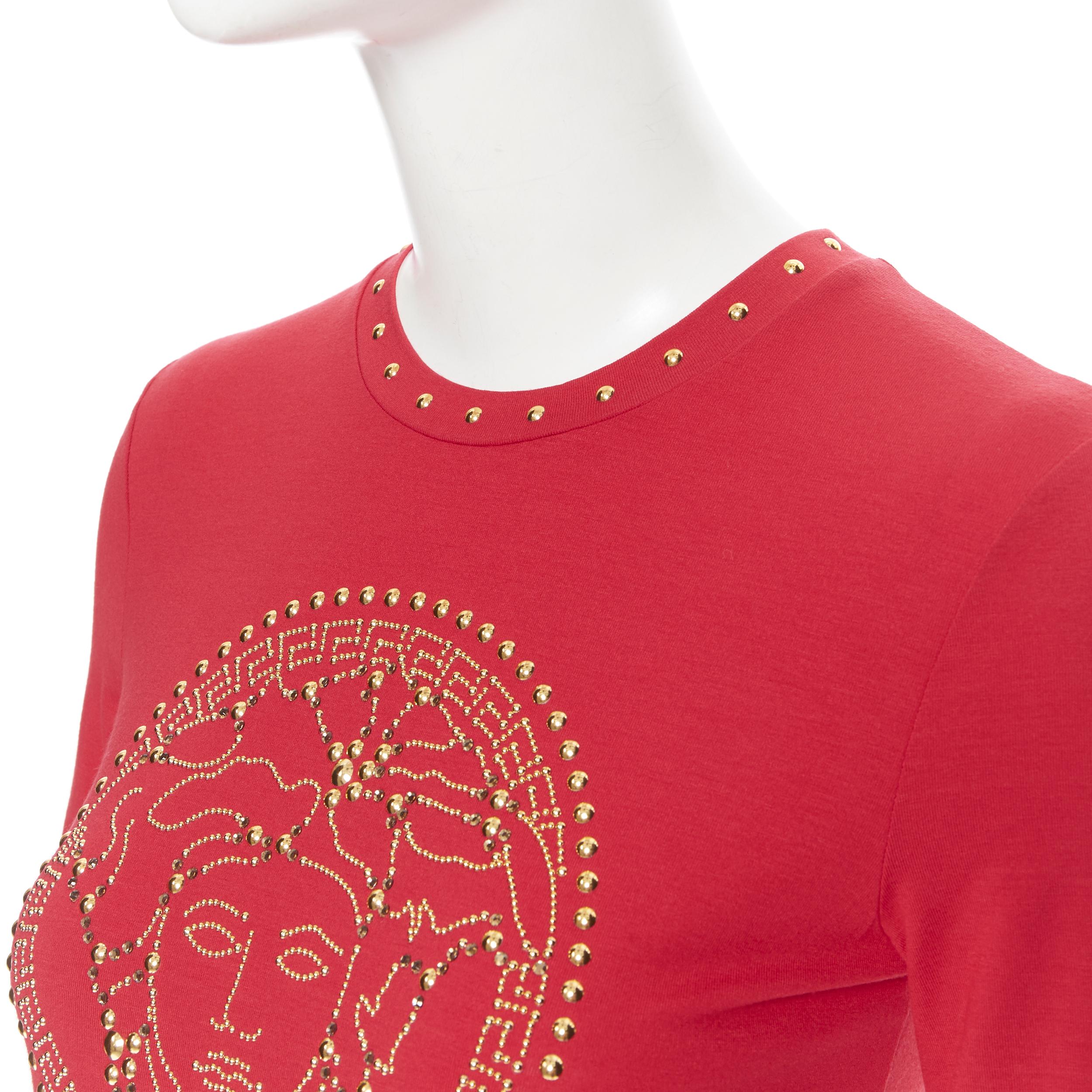 new VERSACE red cotton gold crystal stud embellished Medusa t shirt top IT38 XS 1