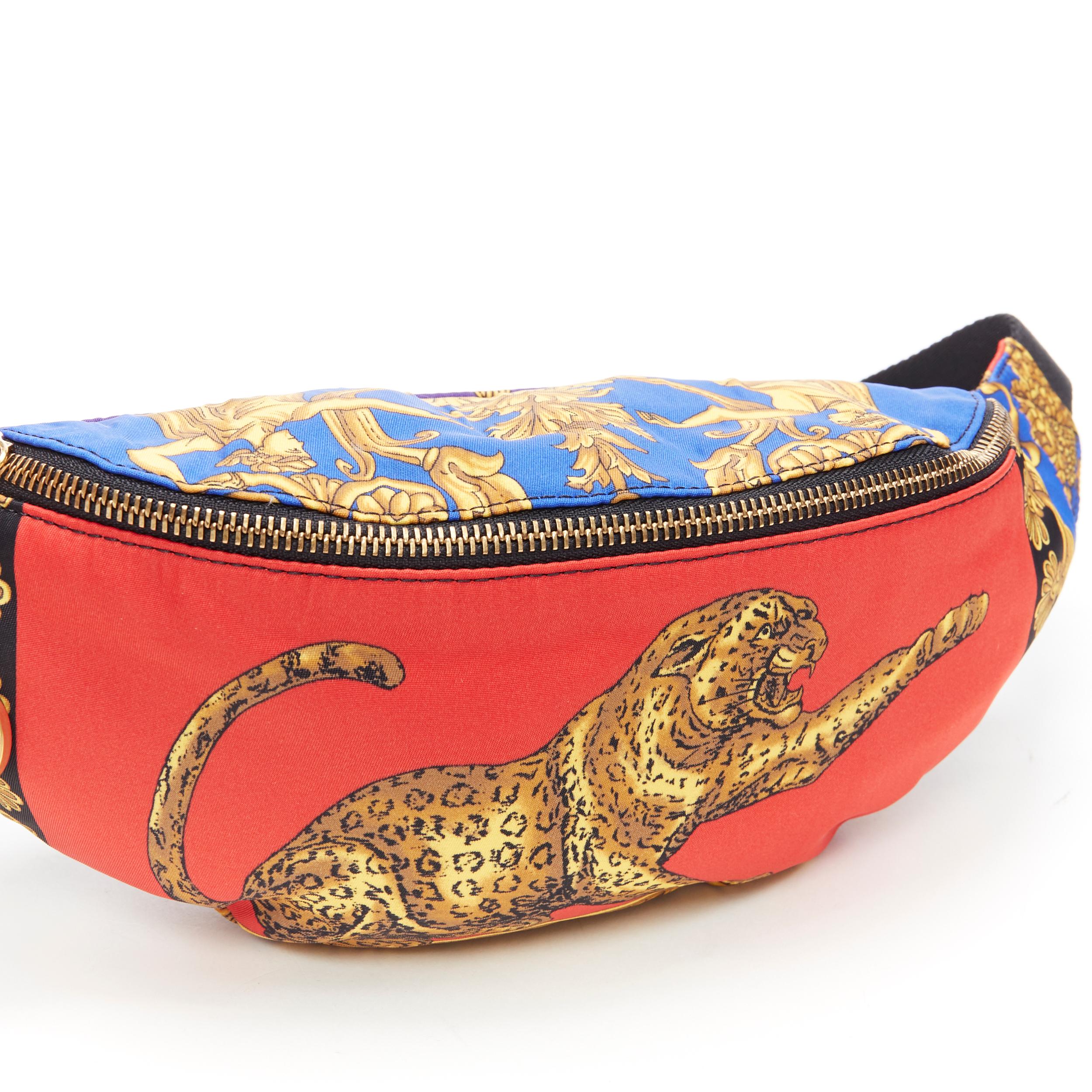new VERSACE Red Leopard baroque printed cotton Medusa charm zip waist belt bag 2