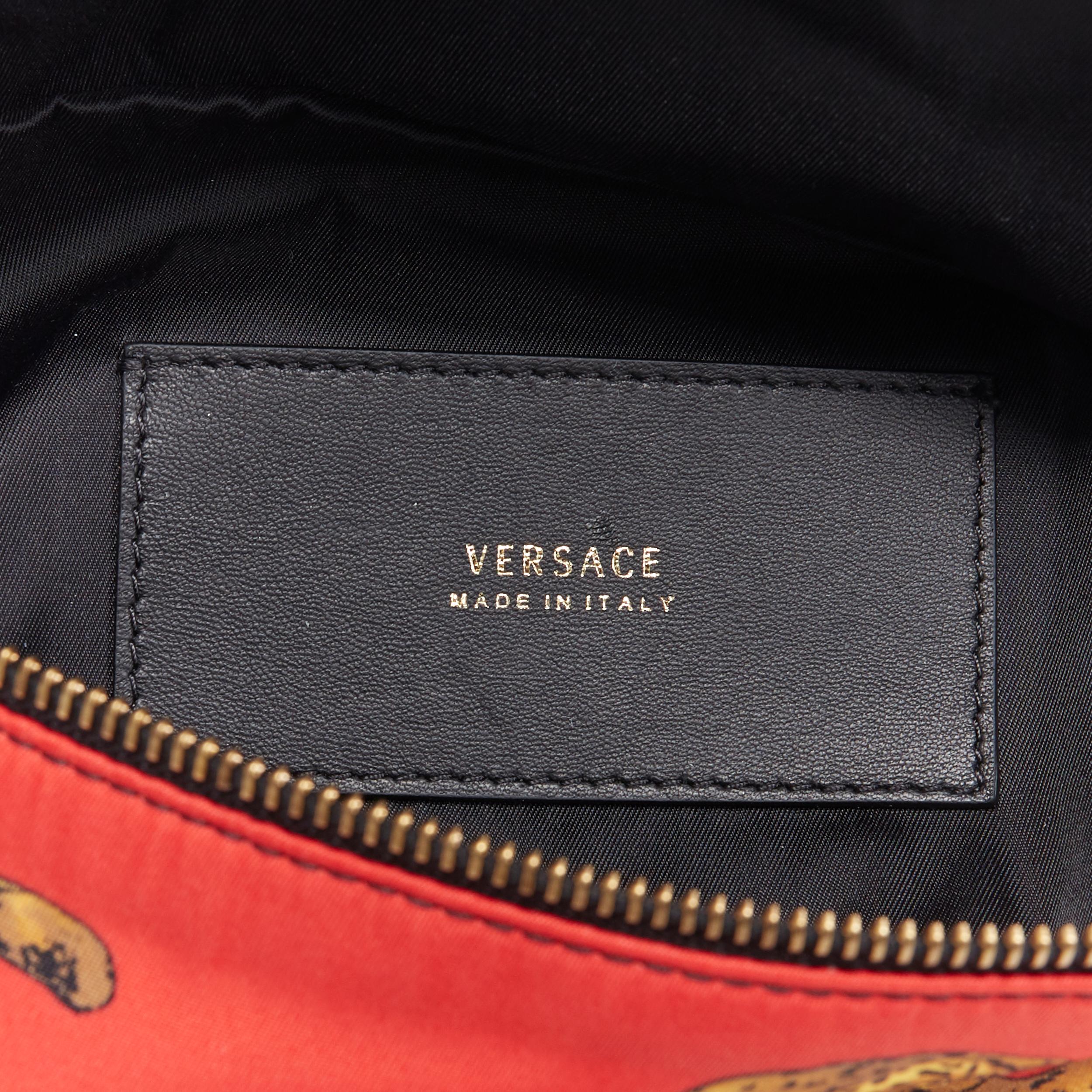 new VERSACE Red Leopard baroque printed cotton Medusa charm zip waist belt bag 4