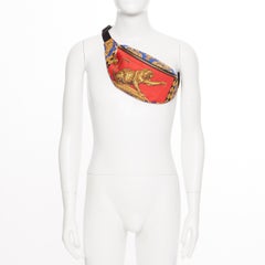 new VERSACE Red Leopard baroque printed cotton Medusa charm zip waist belt bag