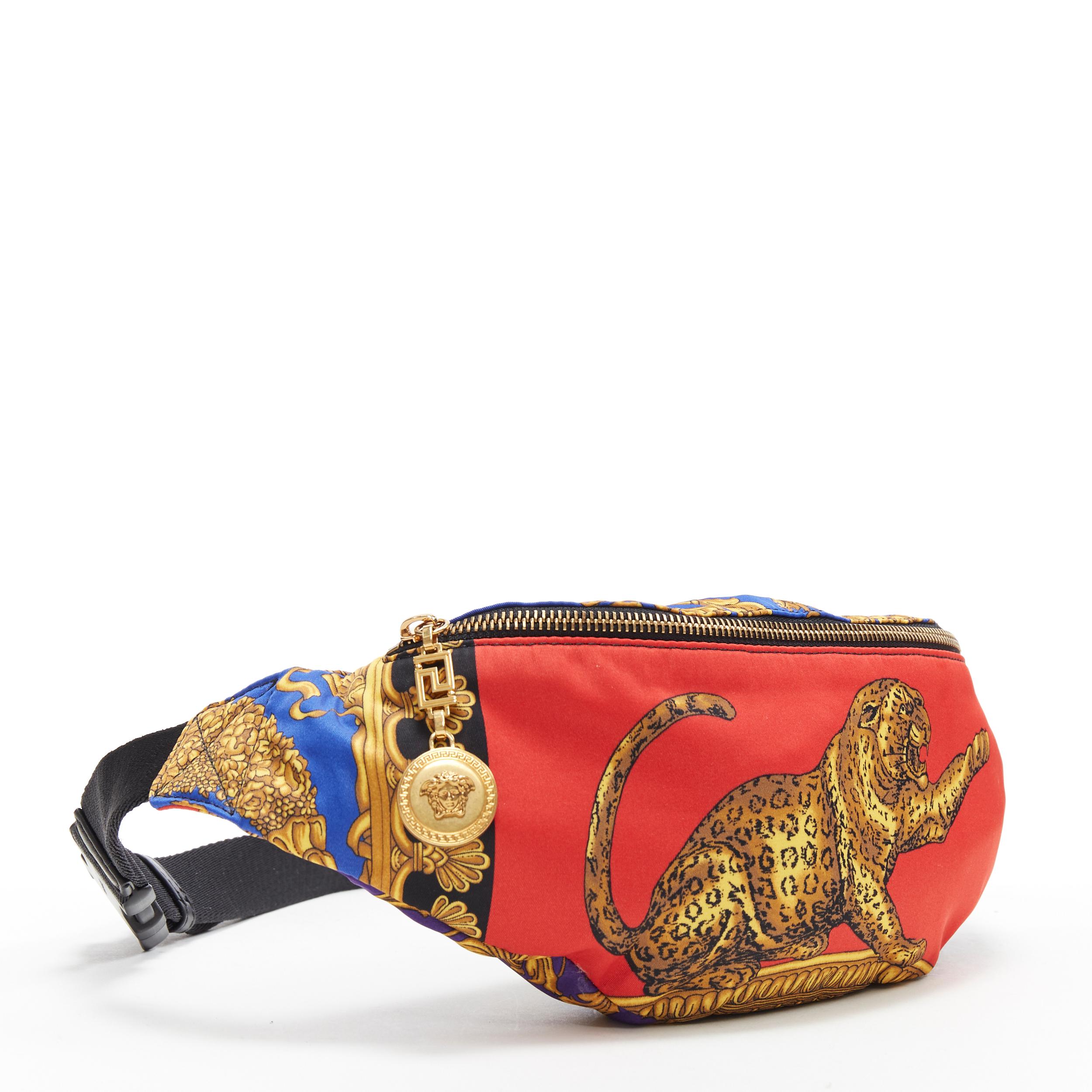 red animal print bag