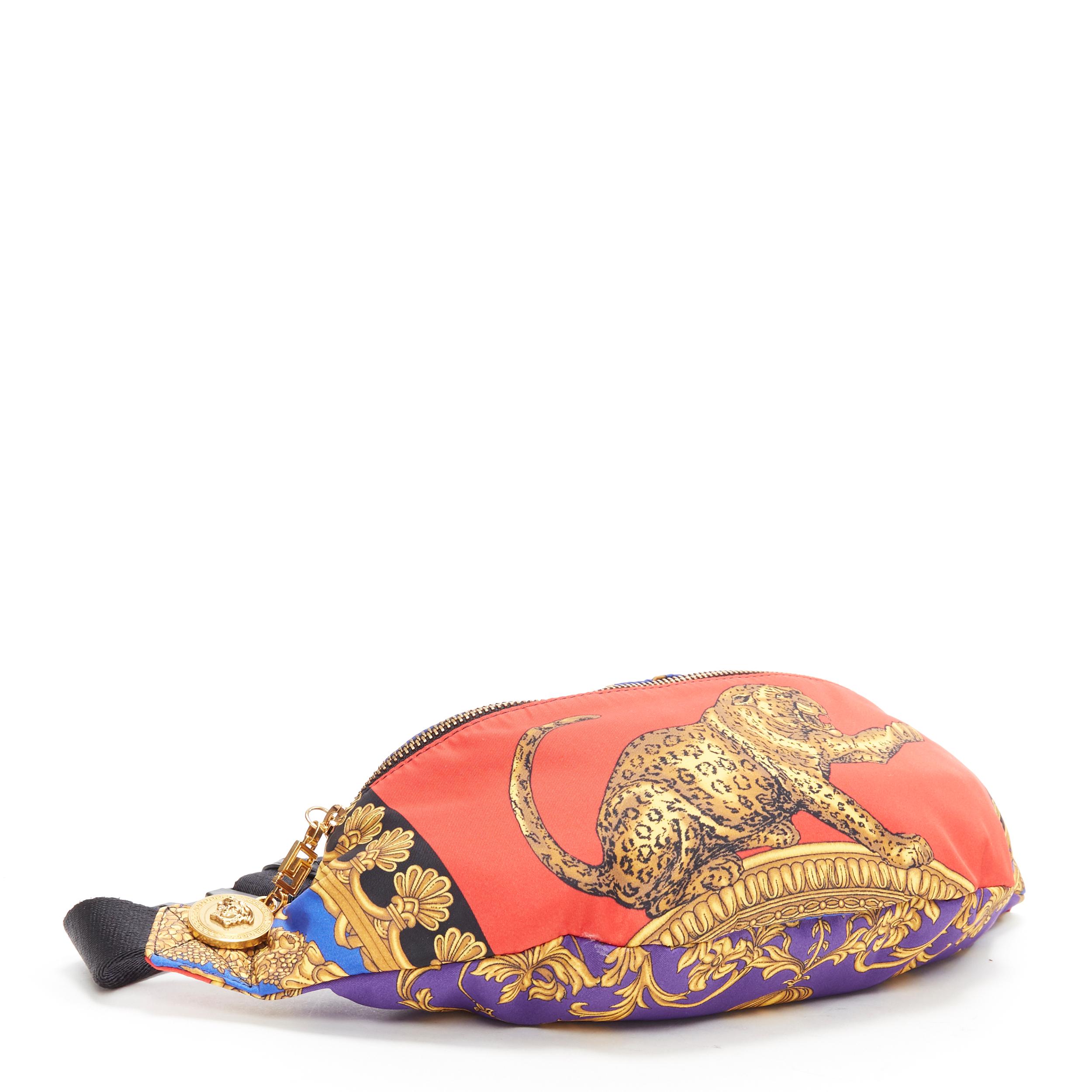 new VERSACE Red Leopard baroque printed cotton Medusa charm zip waist belt bag In New Condition In Hong Kong, NT