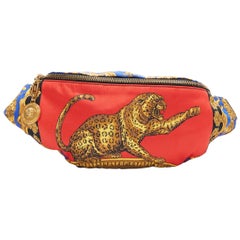 new VERSACE Red Leopard baroque printed cotton Medusa charm zip waist belt bag