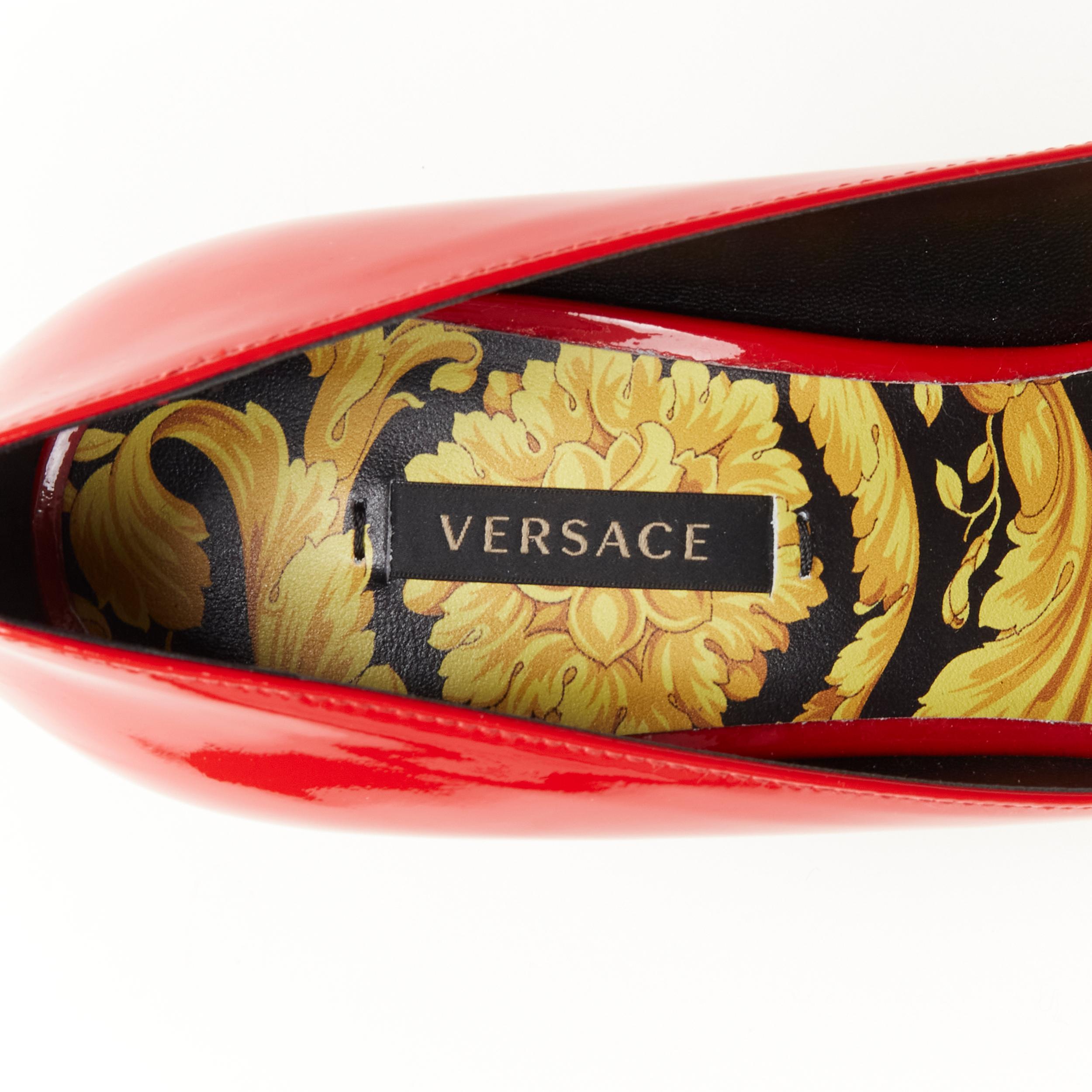 new VERSACE red patent gold Medusa stud Barocco Hibiscus sole pump EU37.5 US7.5 For Sale 2