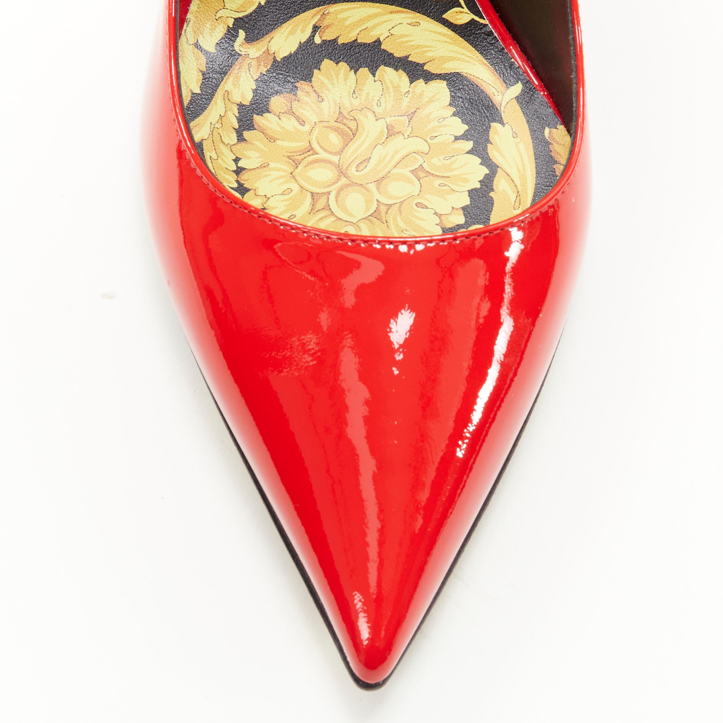 new VERSACE red patent gold Medusa stud Barocco Hibiscus sole pump EU37.5 US7.5 In New Condition For Sale In Hong Kong, NT