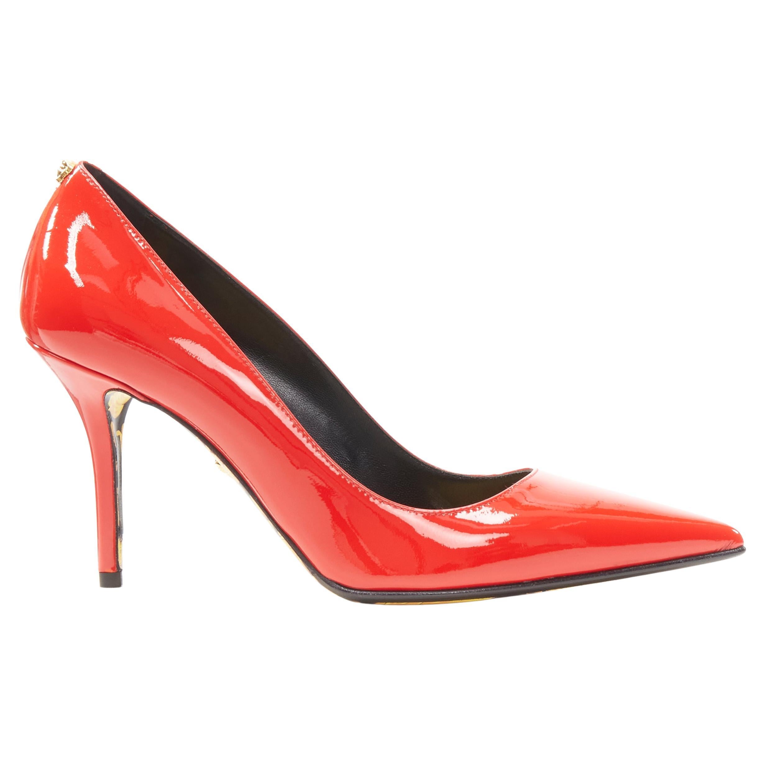new VERSACE red patent gold Medusa stud Barocco Hibiscus sole pump EU37.5 US7.5 For Sale