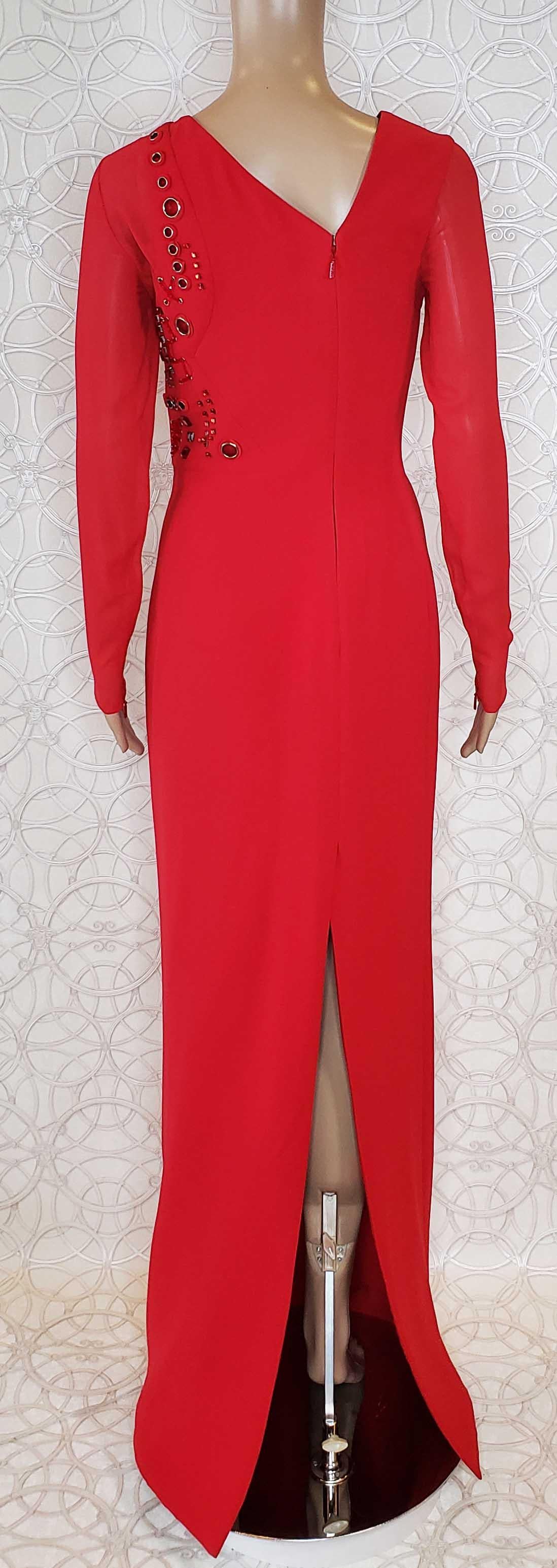 Women's NEW VERSACE RED SILK EMBELLISHED GOWN with LONG SLEEVES For Sale