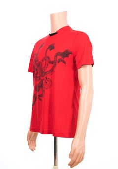 New VERSACE Red T-Shirt with Three-Headed Dragon for Men