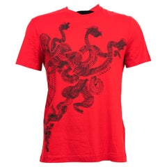 New VERSACE Red T-Shirt with Three-Headed Dragon for Men